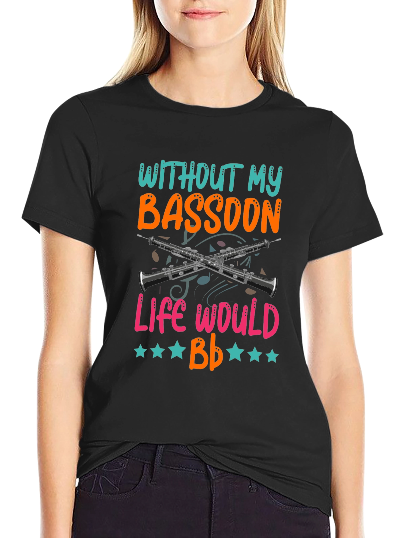 Black Bassoon Lover T-Shirt - Without My Bassoon Life Would Bb Funny Tee view 2