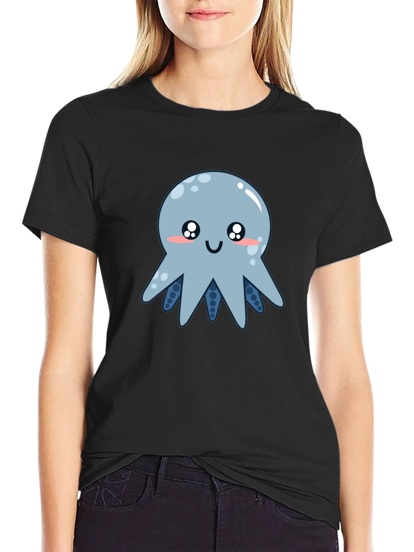 Black Cute Octopus Graphic T-Shirt - Black view 2