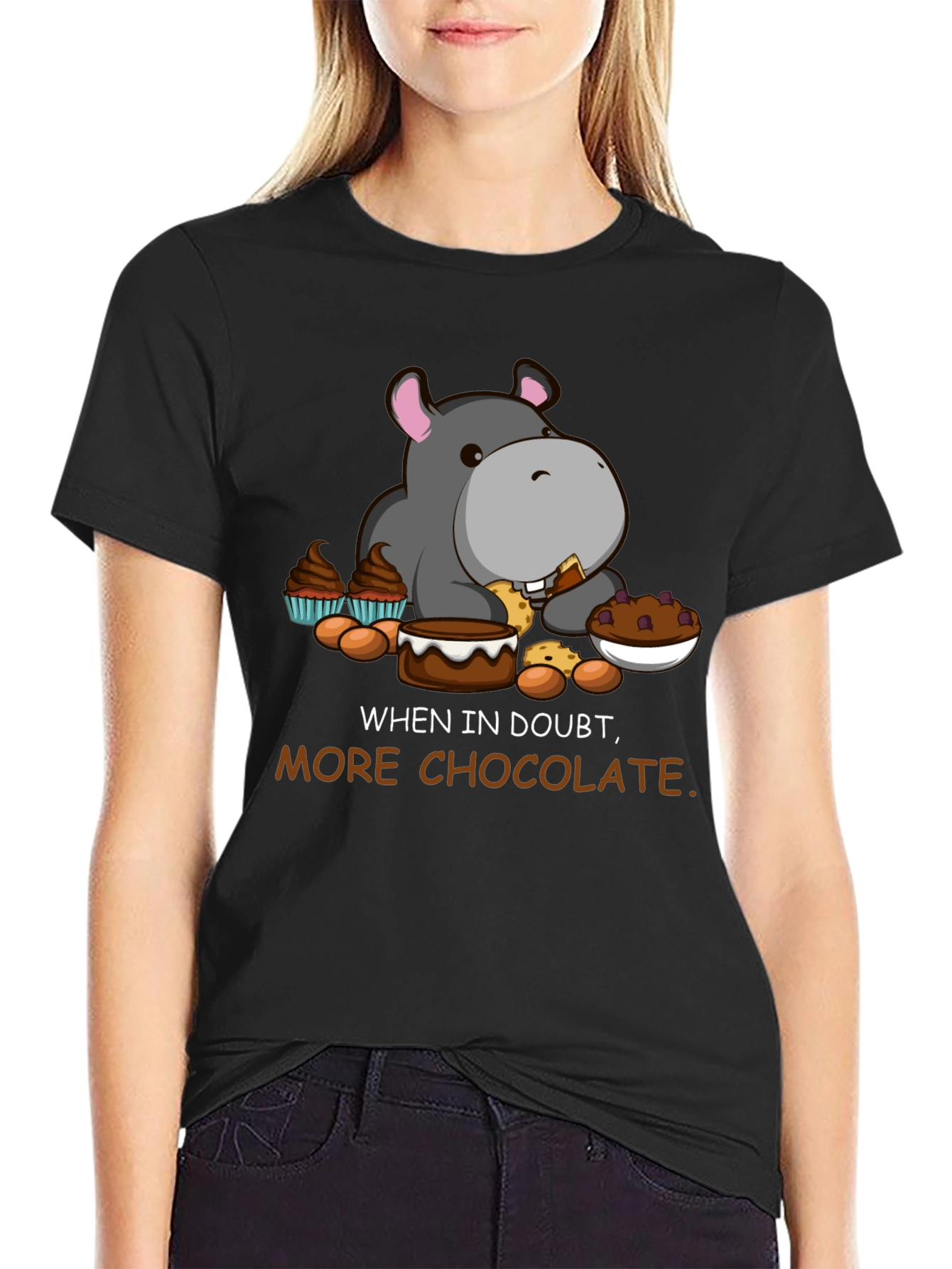 Black Chocolate Hippo T-Shirt - Funny Cartoon Tee view 2