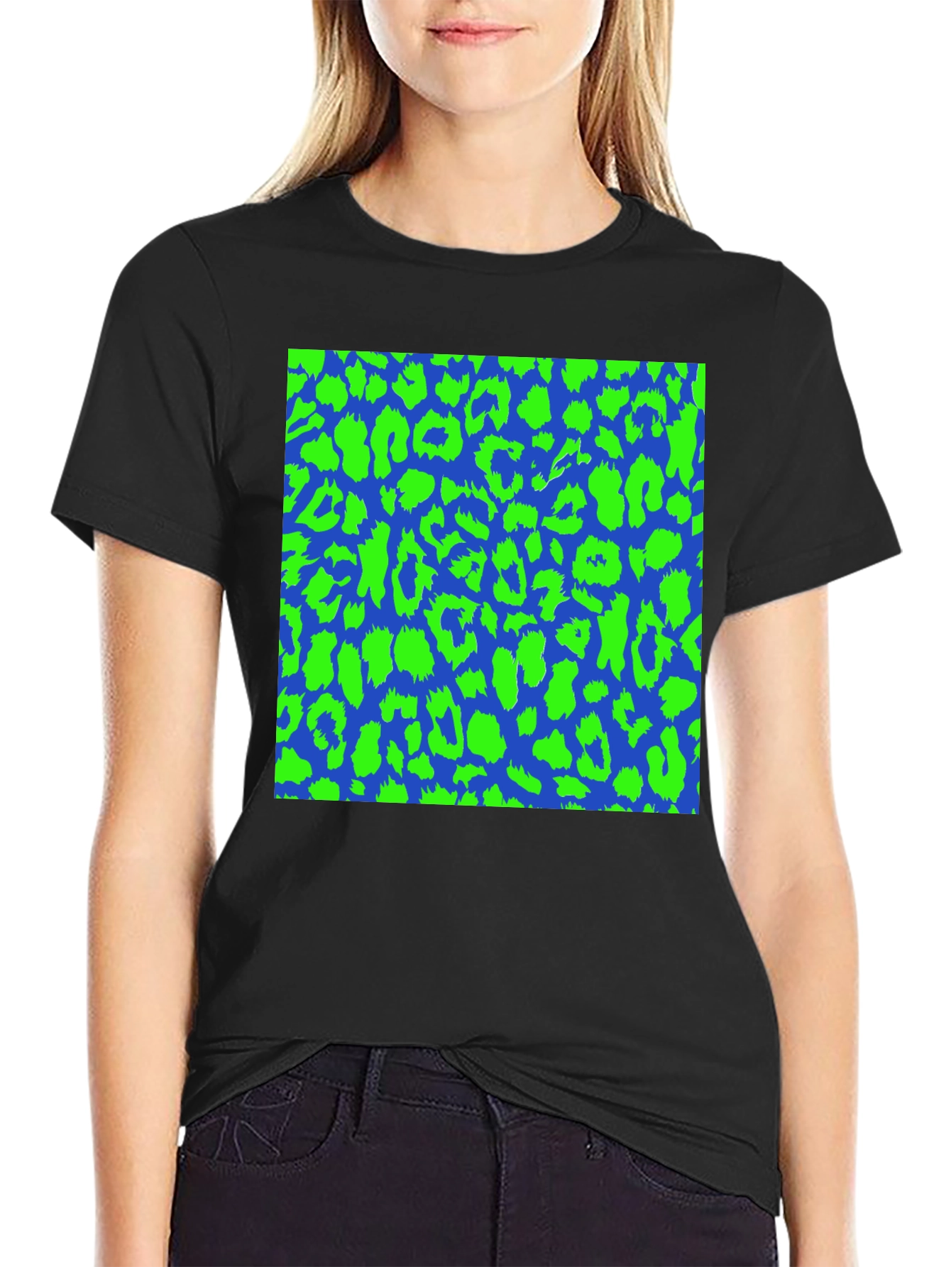 Black Blue & Green Leopard Print Tee - Bold Style view 2