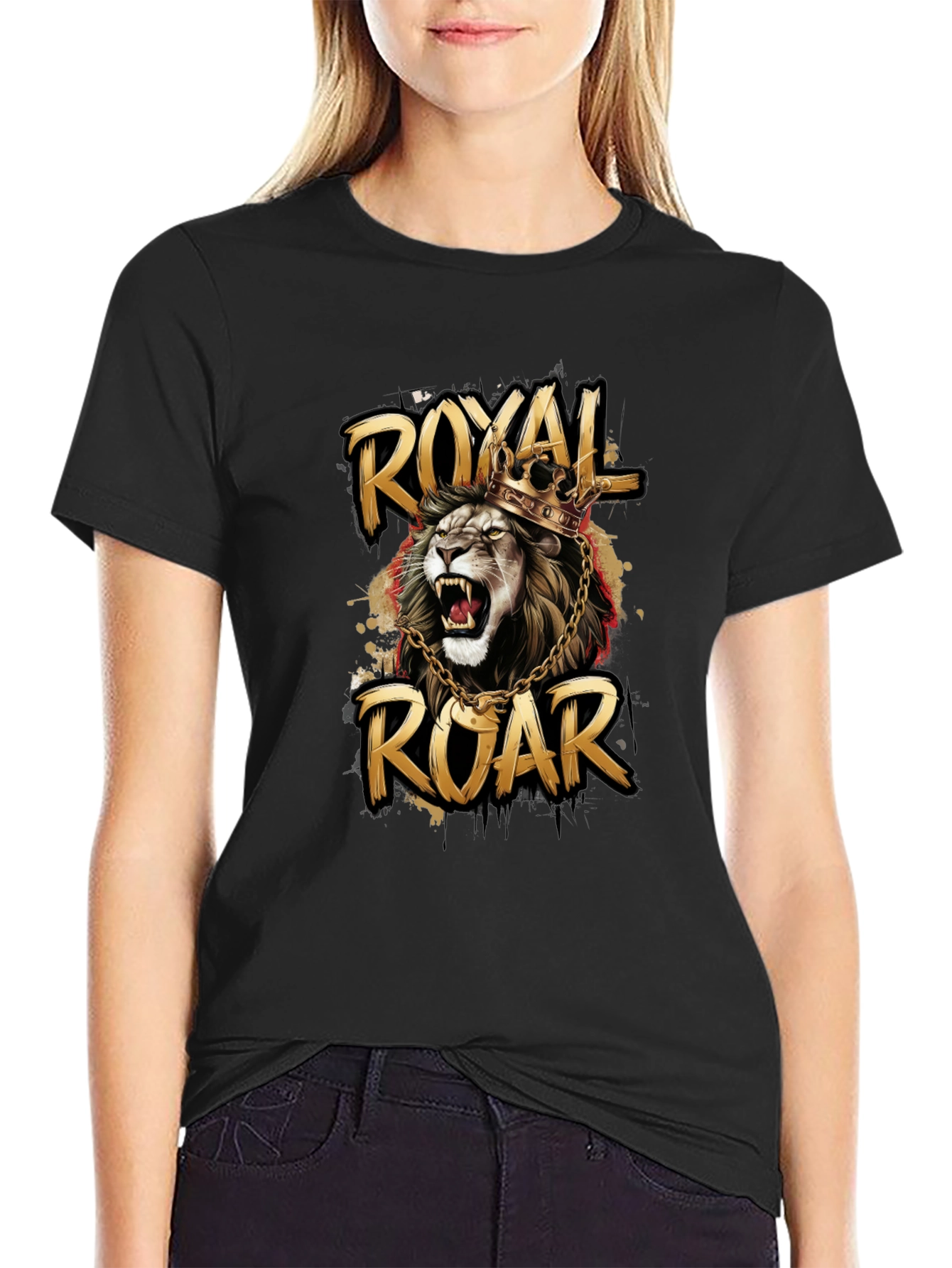 Black Royal Roar Lion Graphic T-Shirt - Stylish Black Tee view 2