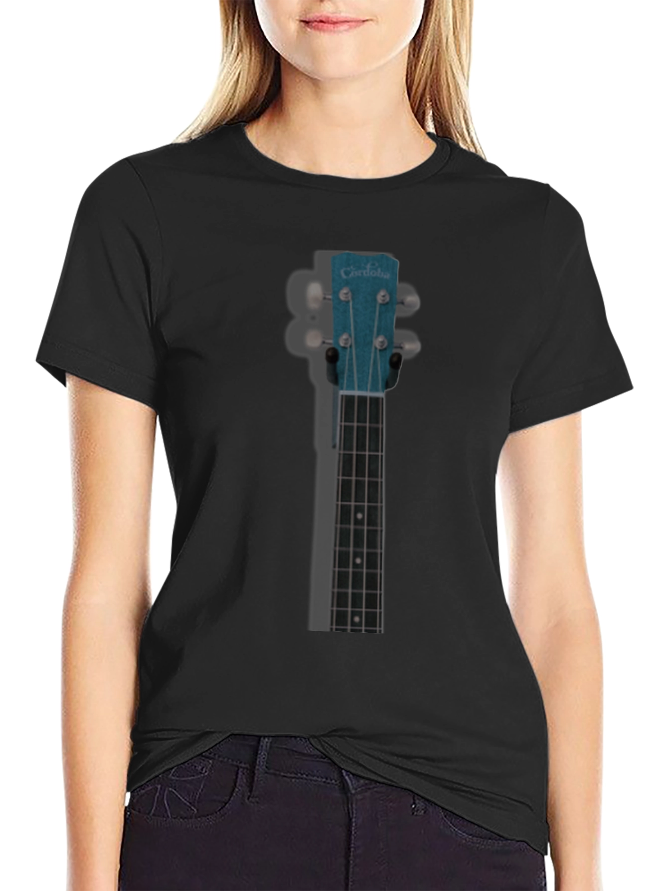 Black Ukulele Headstock Graphic T-Shirt view 2