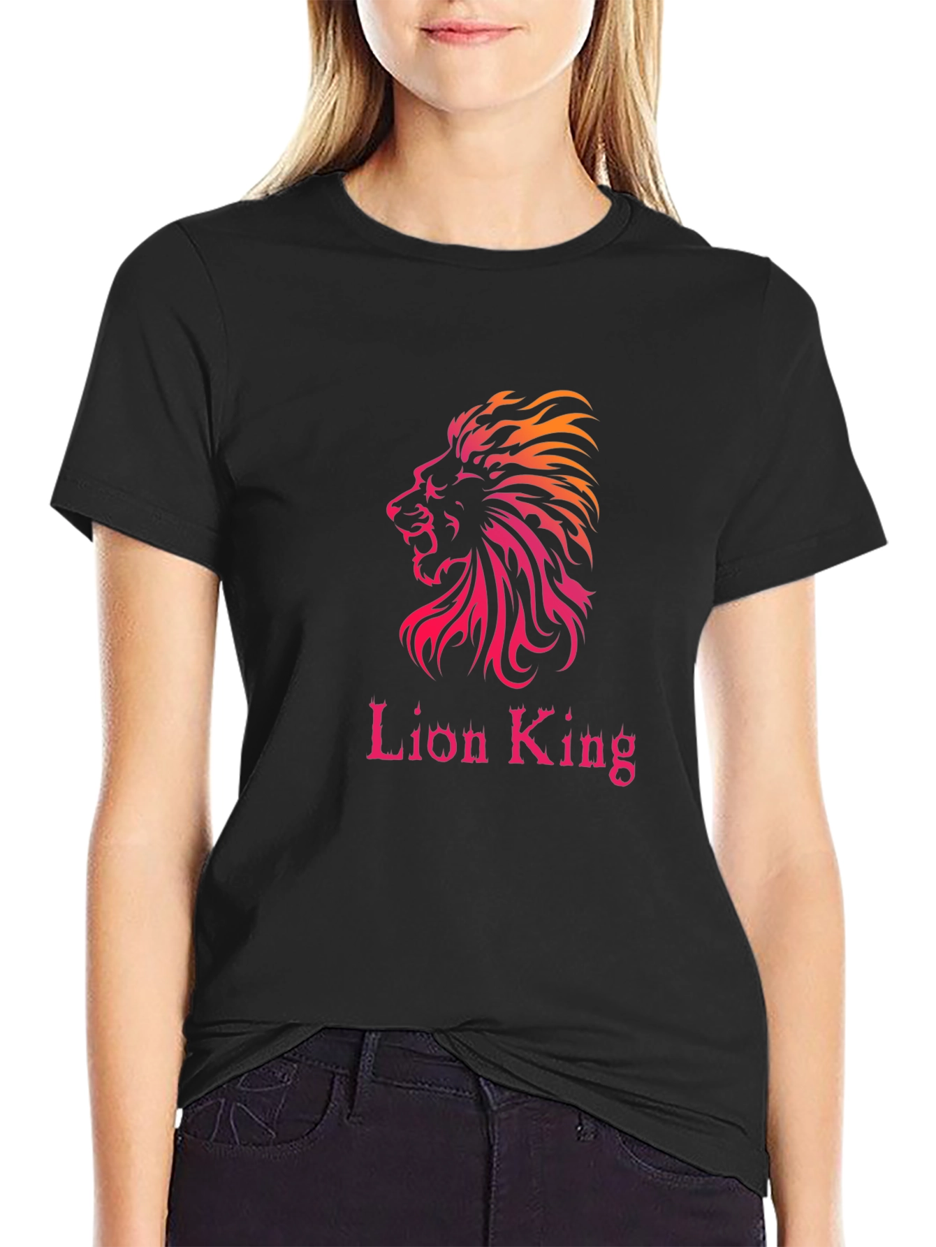 Black Lion King Graphic Print Black T-Shirt view 2