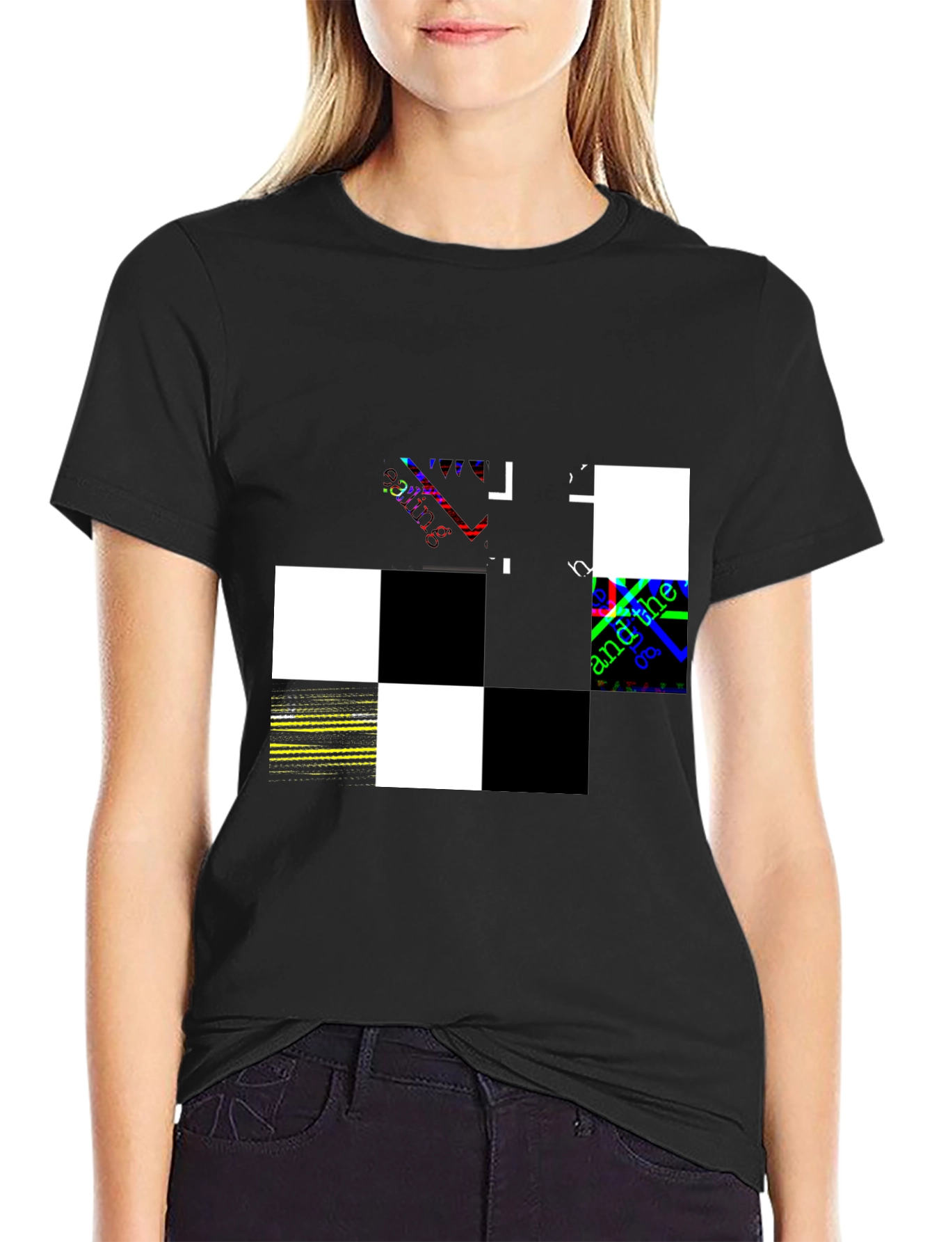 Black Abstract Checkerboard Graphic Black T-Shirt view 2