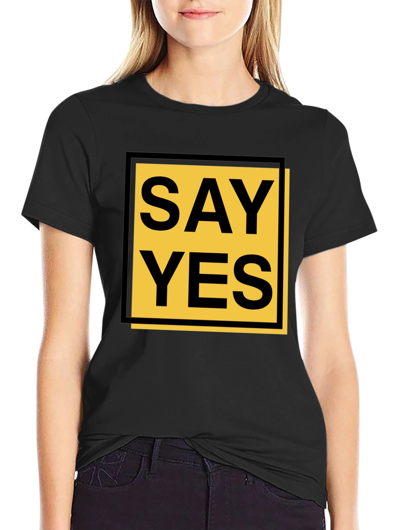 Black Say Yes Graphic Tee - Bold Statement Shirt view 2