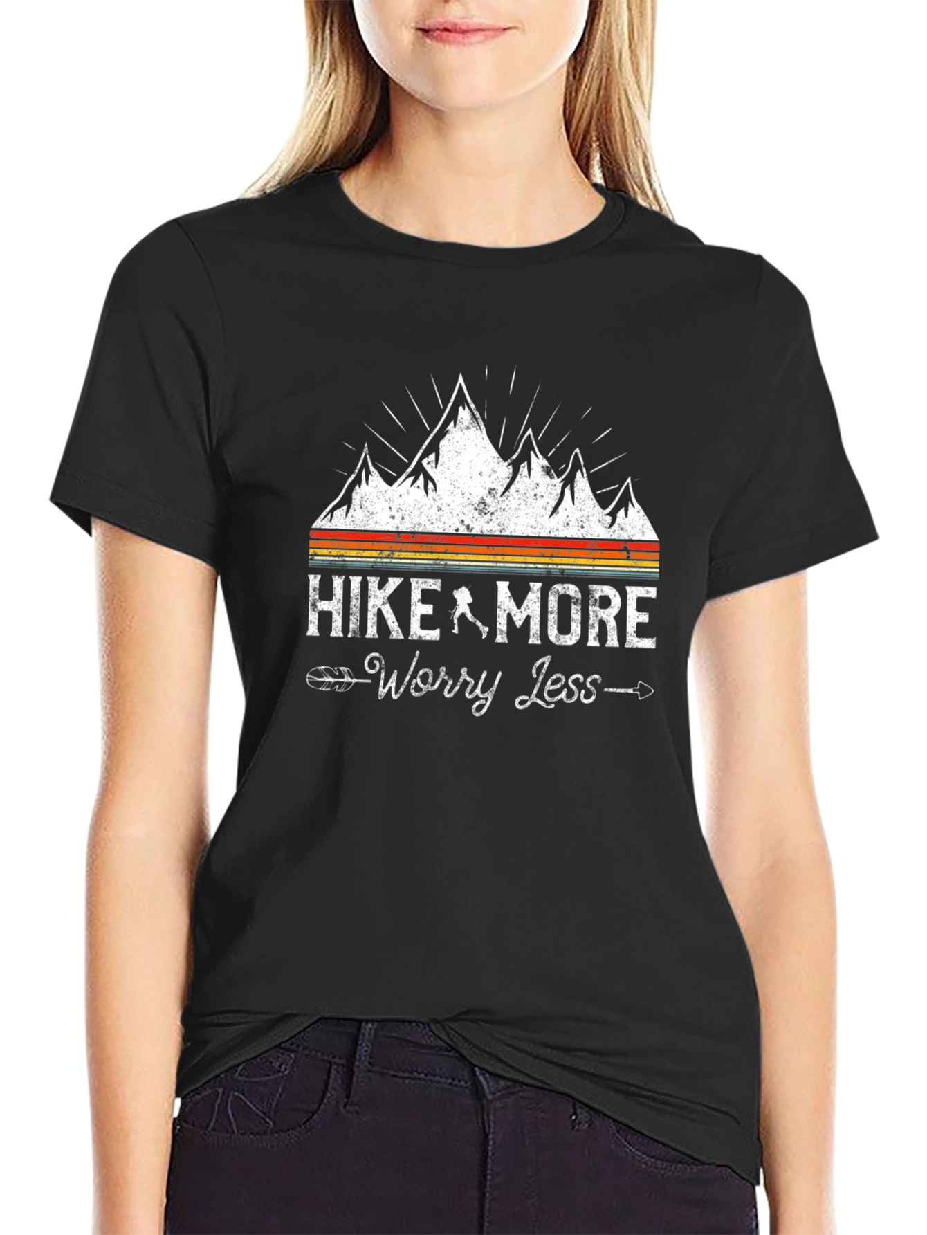 Black Hike More Worry Less T-Shirt - Adventure Tee view 2