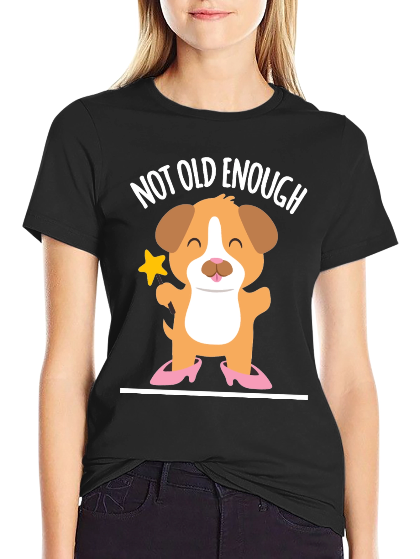 Black Cute Puppy T-Shirt - Not Old Enough view 2