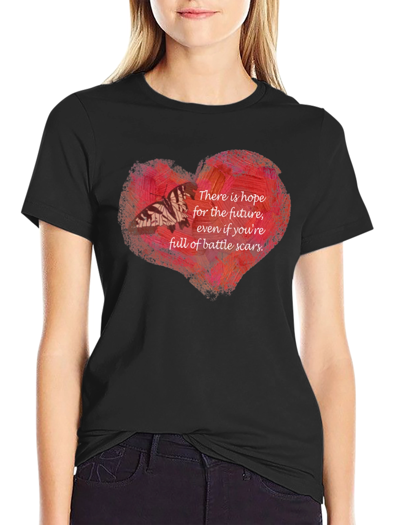 Black Hopeful Heart Battle Scars T-Shirt view 2
