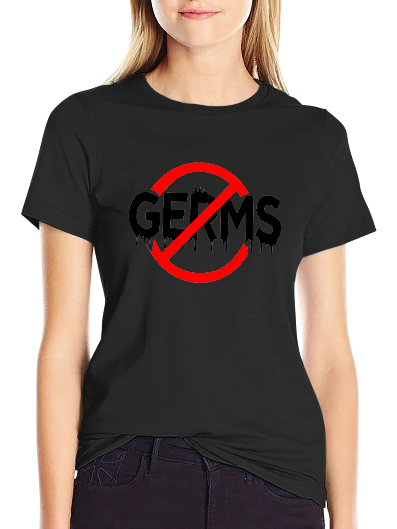 Black No Germs Black T-Shirt Novelty Funny Slogan Top view 2