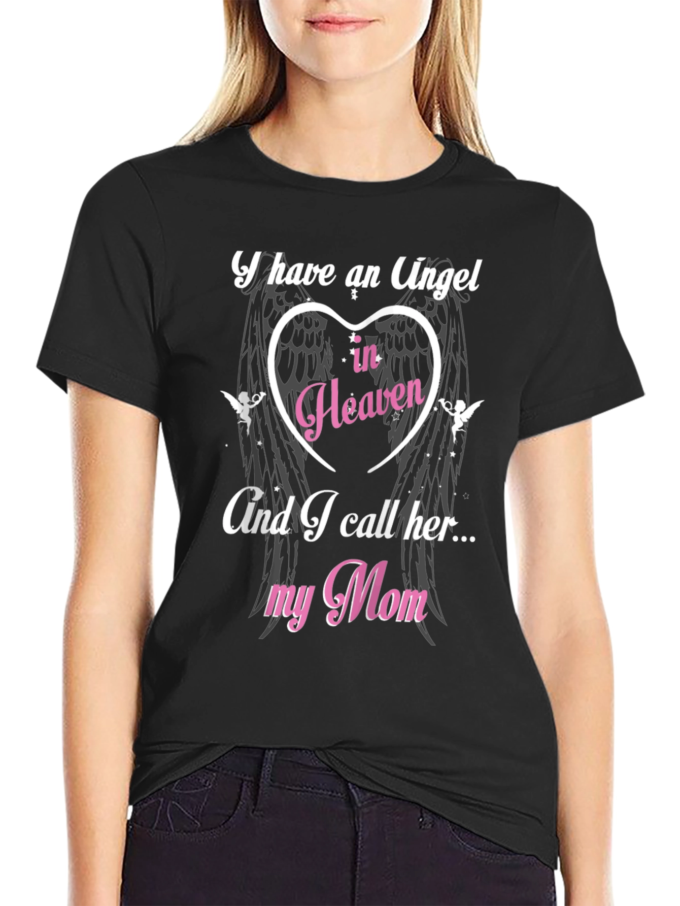 Black Angel in Heaven Mom T-Shirt - Memorial view 2