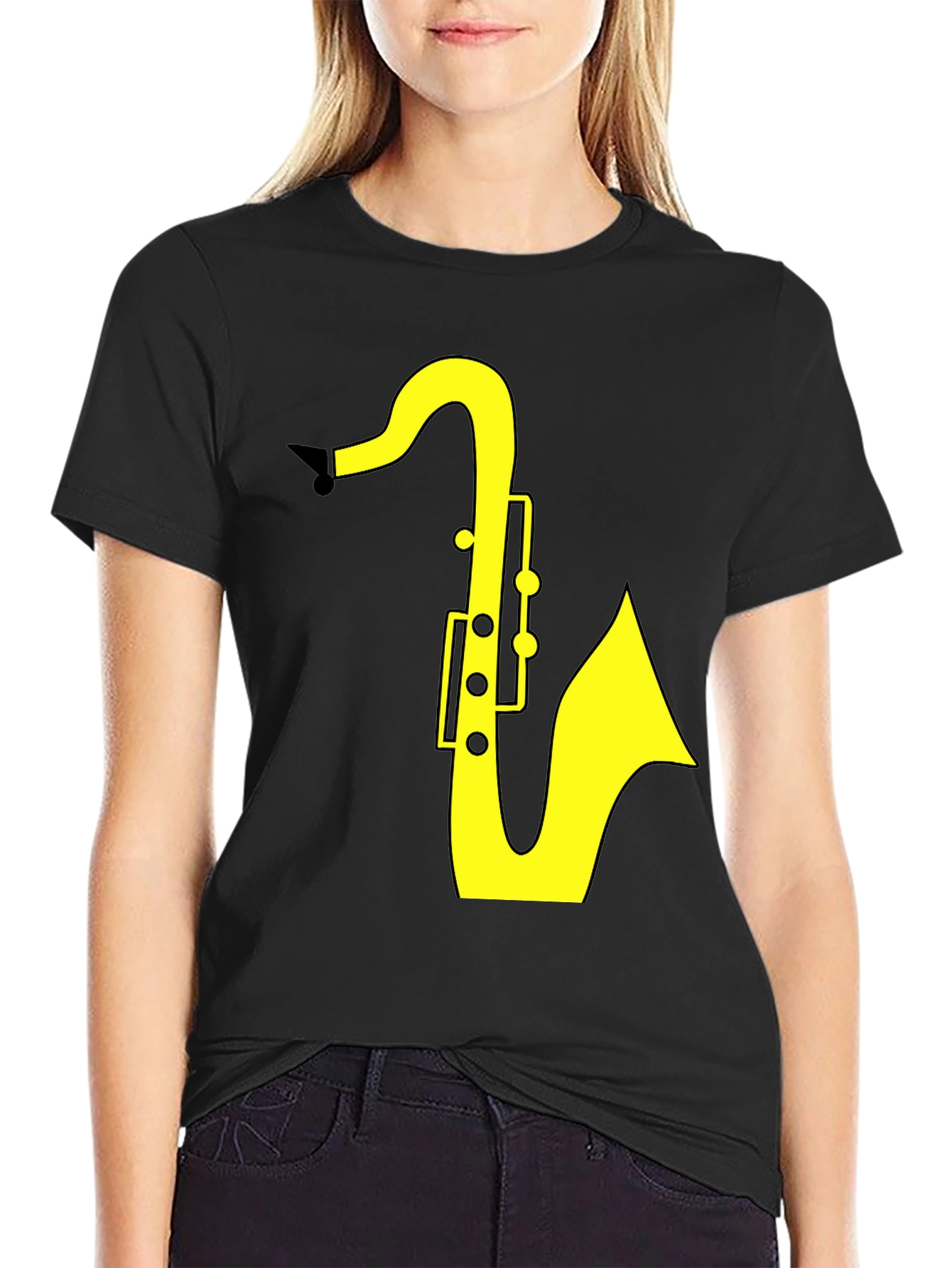Black Saxophone Graphic Tee - Black Cotton T-Shirt view 2
