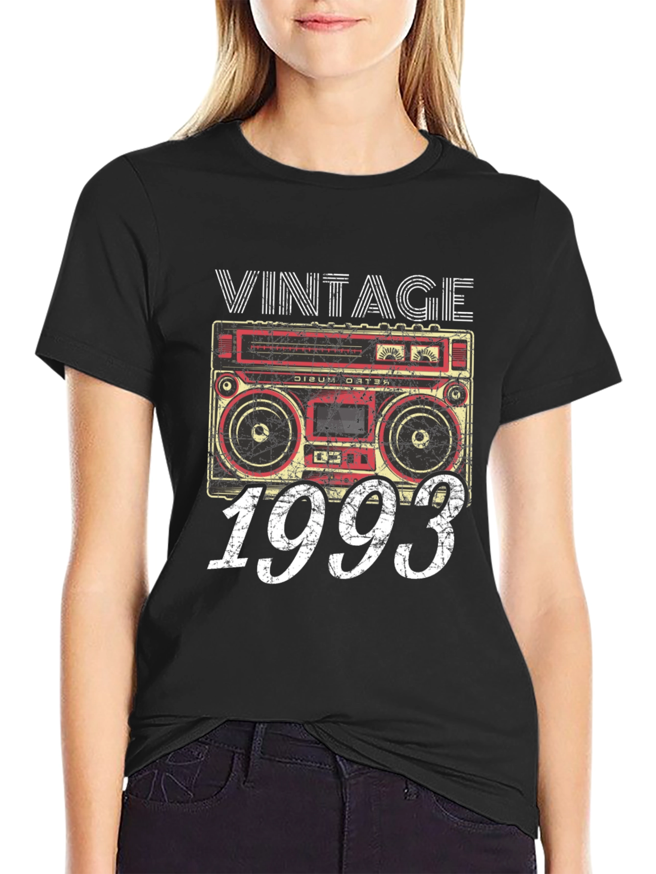 Black Vintage 1993 Boombox Graphic T-Shirt view 2