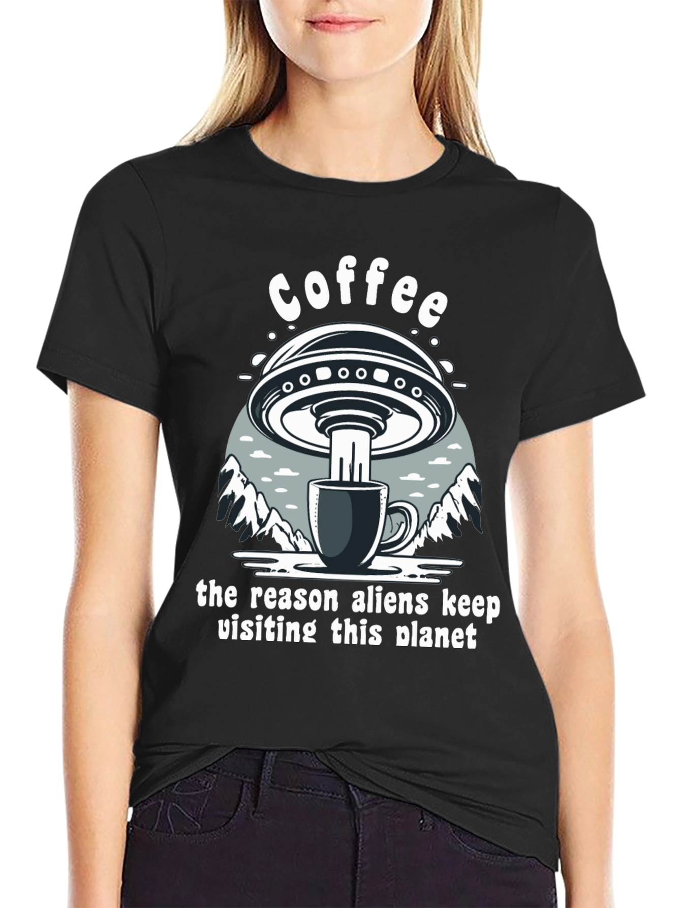 Black Coffee Alien Abduction T-Shirt view 2