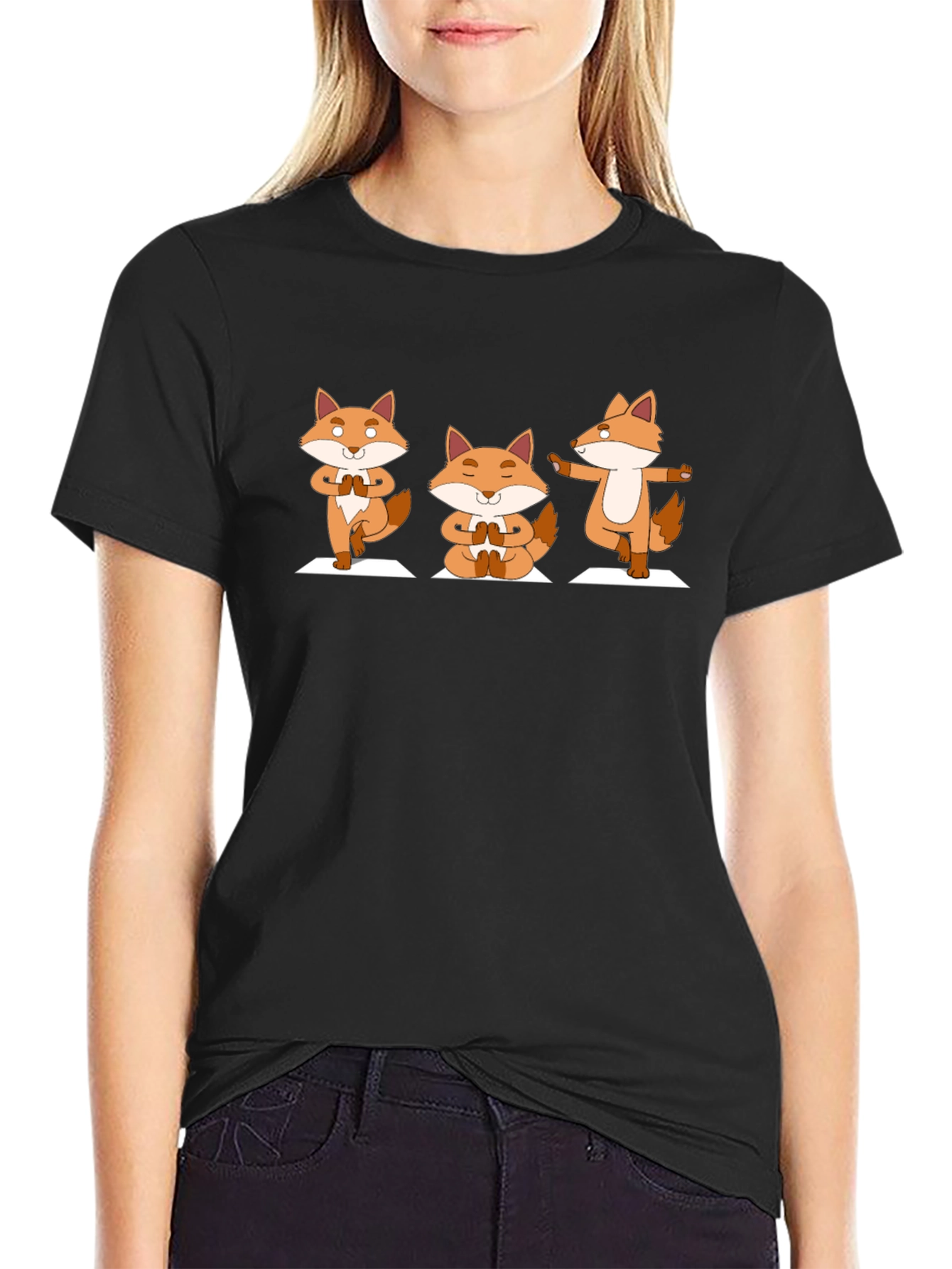 Black Fox Yoga Pose Graphic Tee - Cute & Comfy view 2