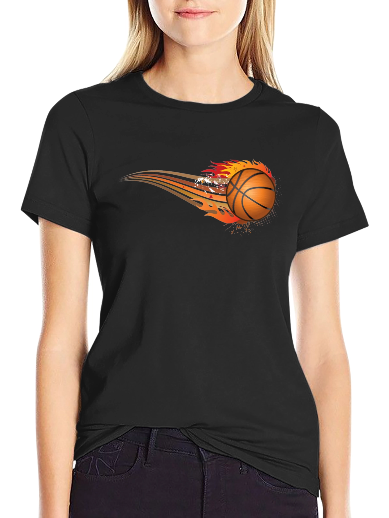 Black Flaming Basketball Graphic Tee - Black view 2