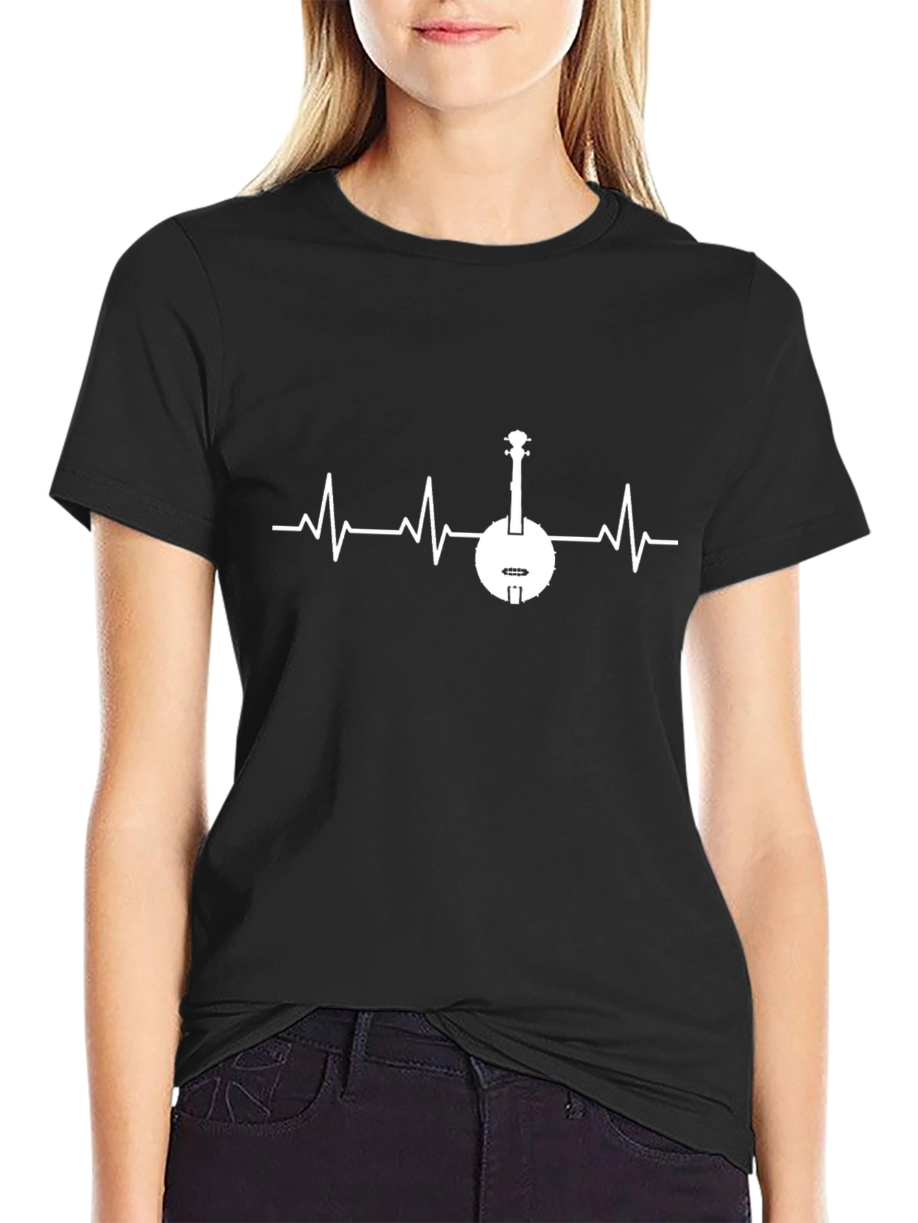 Black Banjo Heartbeat T-Shirt - Music Lover Tee view 2