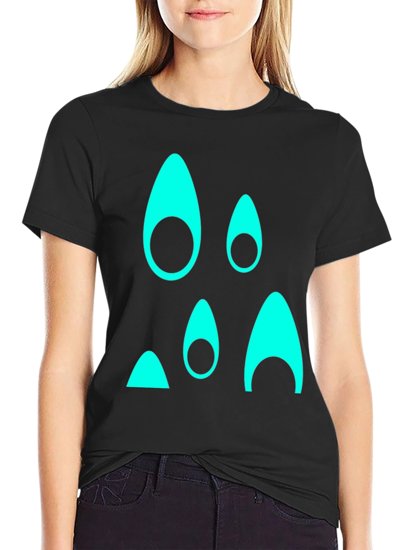 Black Funky Teal Graphic Black T-Shirt view 2