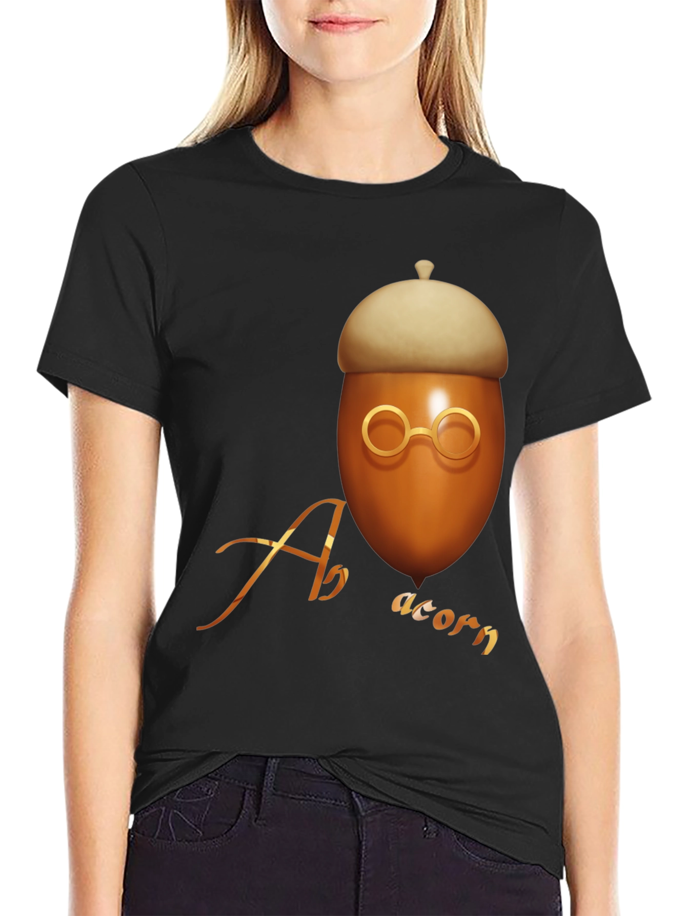 Black Acorn Graphic T-Shirt - Unique Design view 2