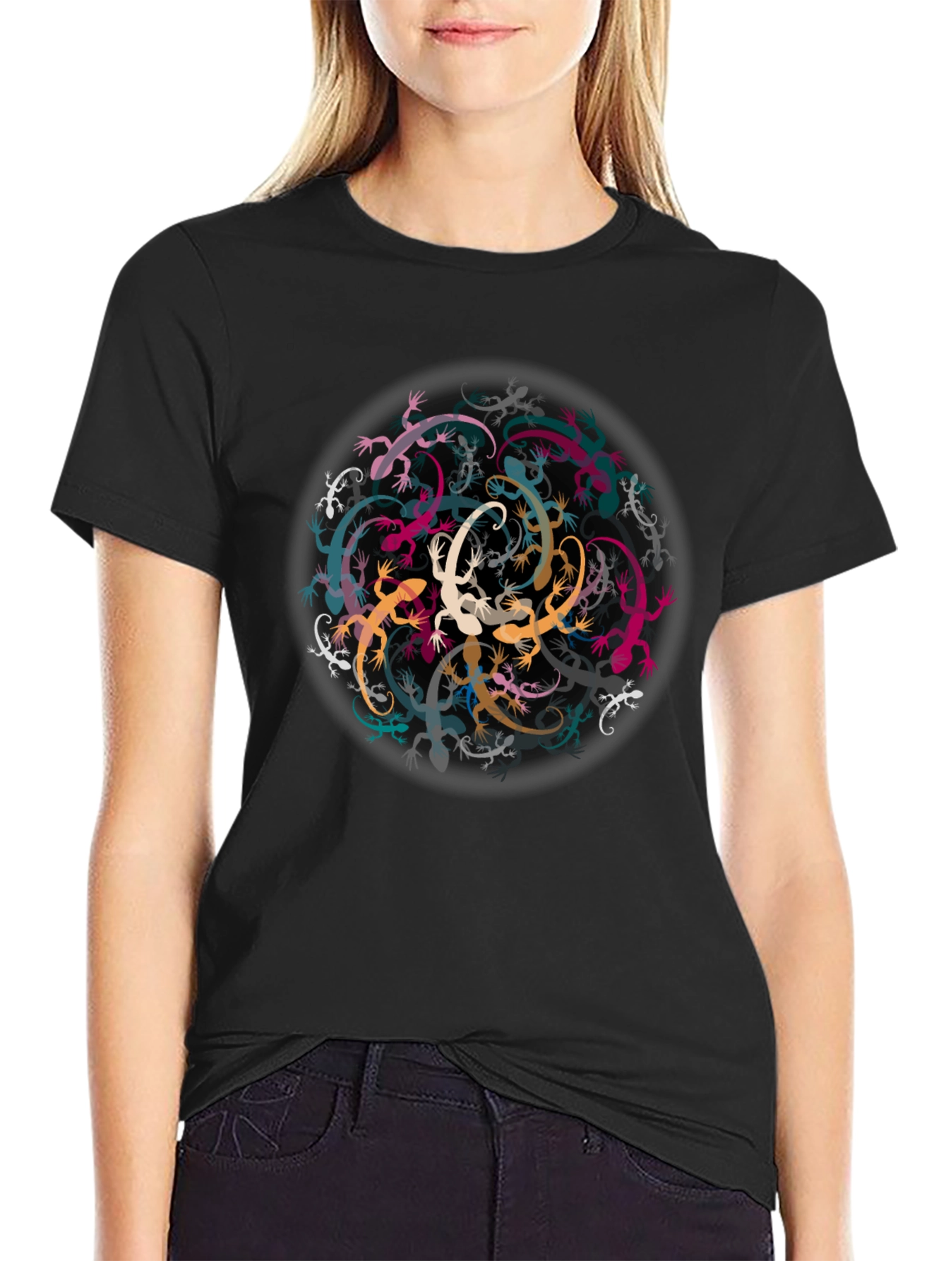 Black Lizard Mandala Black Tee - Unique Graphic T-Shirt view 2