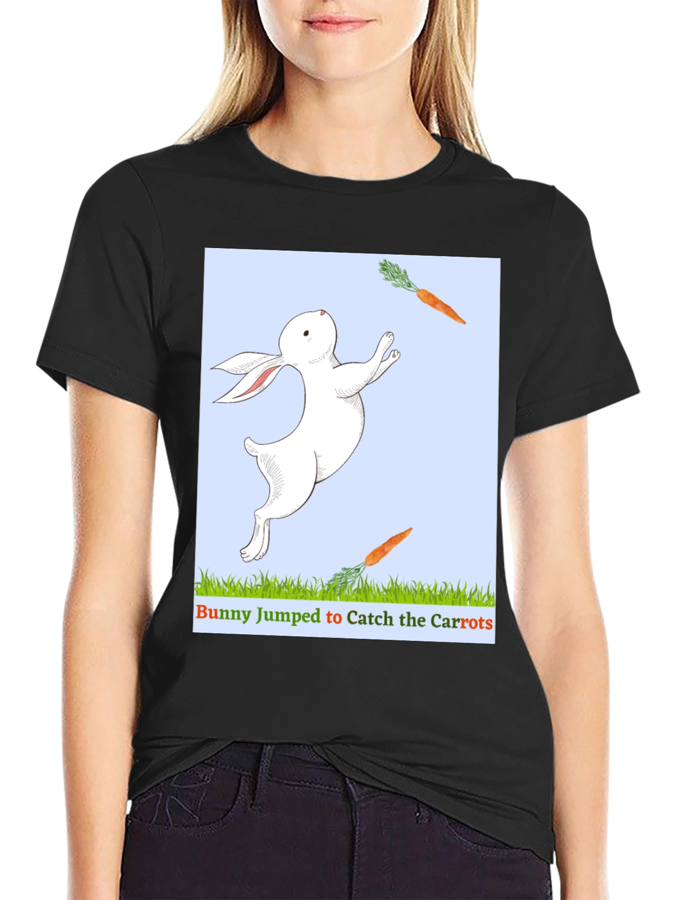 Black Bunny Catching Carrots T-Shirt view 2