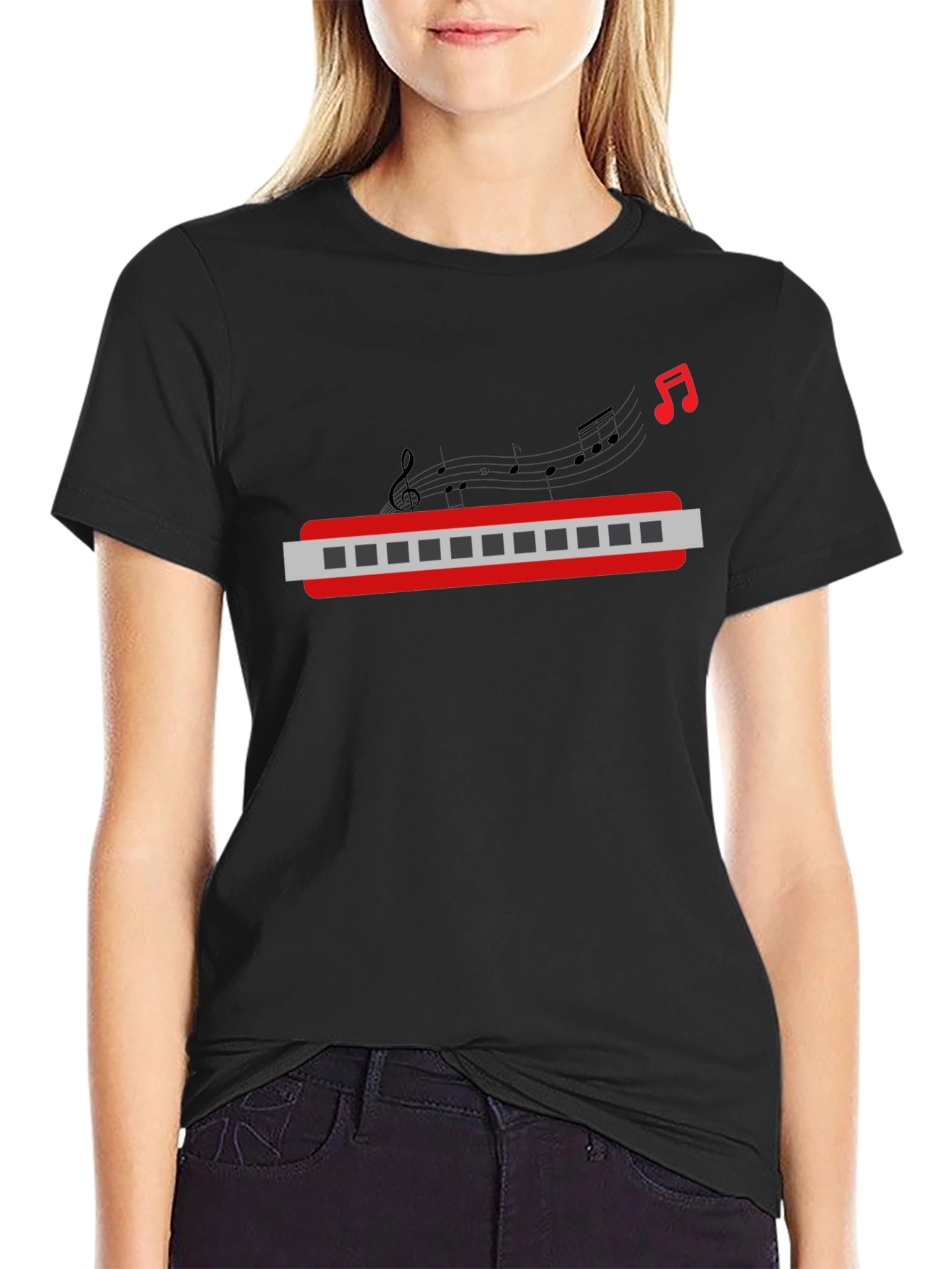 Black Musical Harmonica Graphic Tee - Black view 2
