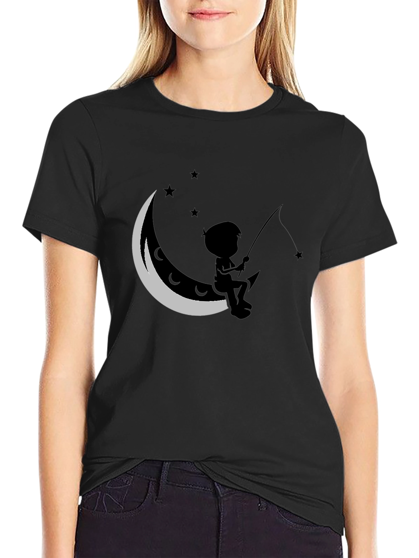 Black Boy Fishing on the Moon T-Shirt view 2