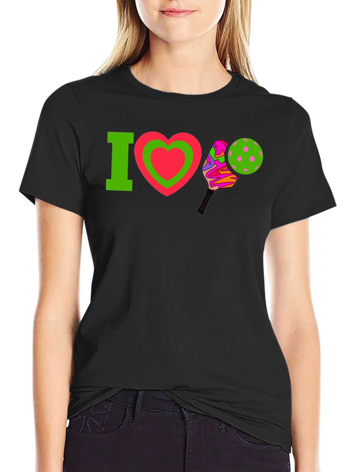 Black I Love Pickleball T-Shirt view 2