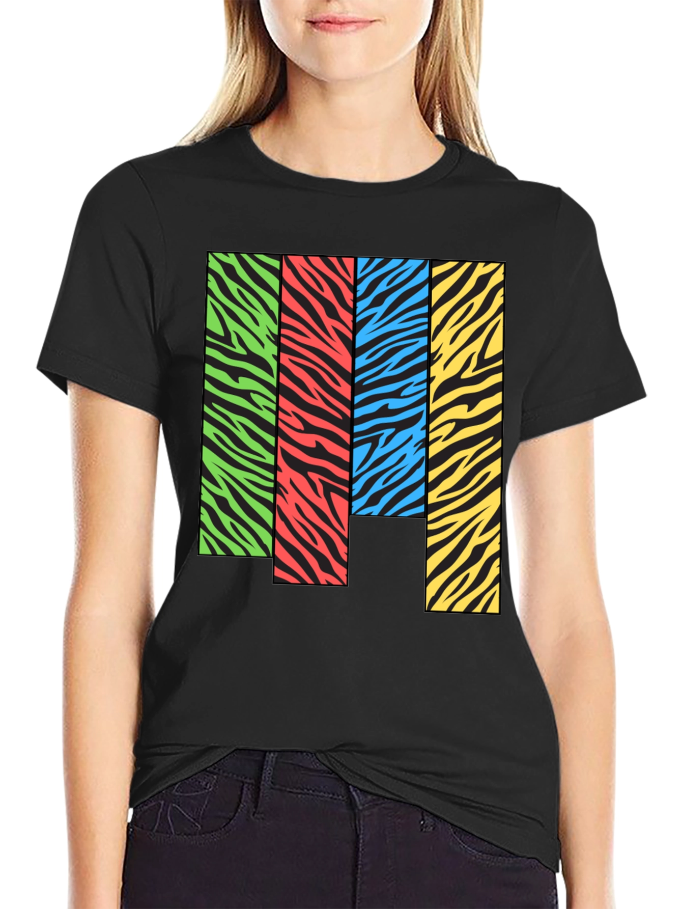 Black Zebra Stripe Color Block Graphic Tee view 2