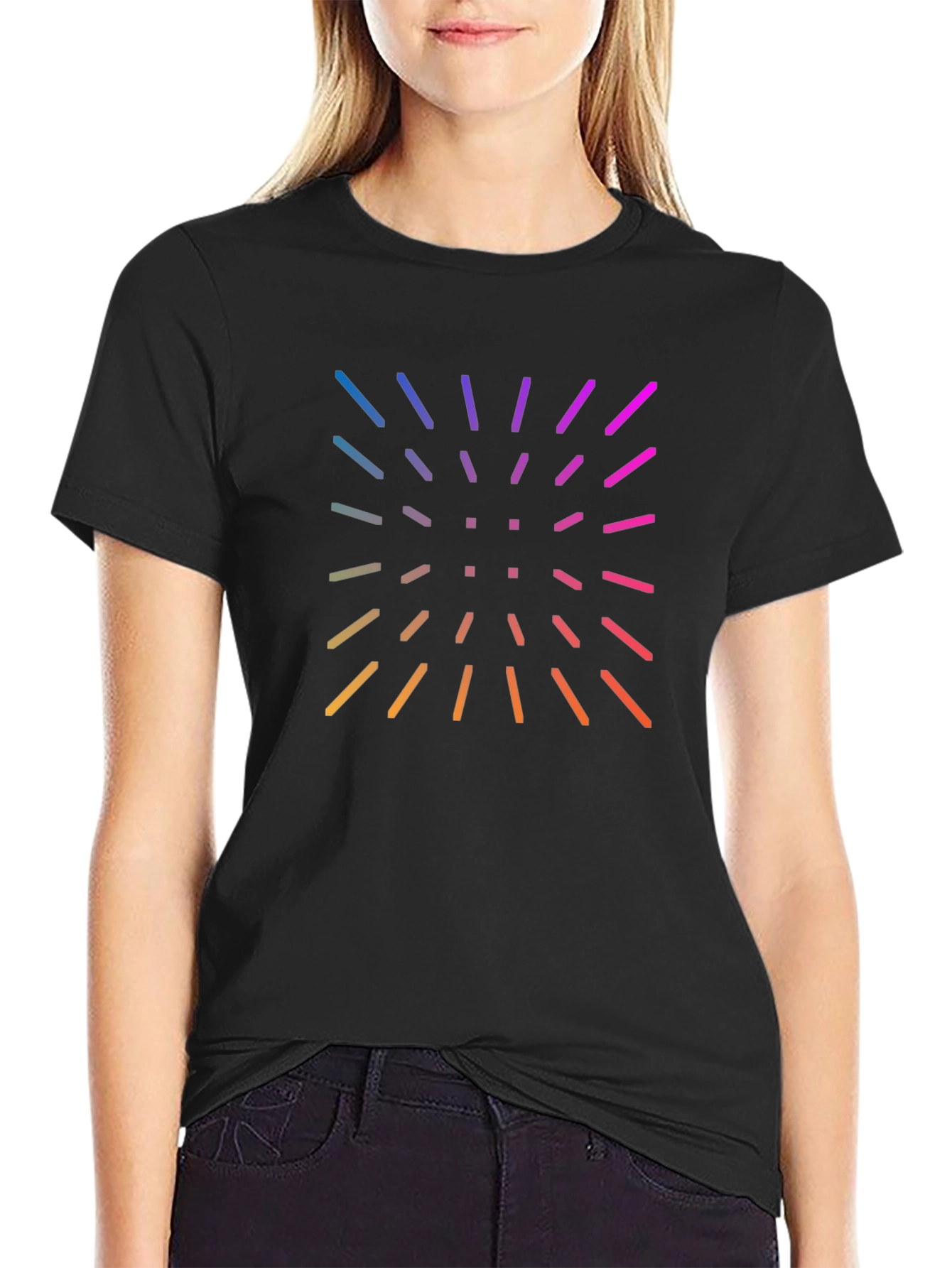 Black Men's Black Tee with Retro Color Burst Design view 2