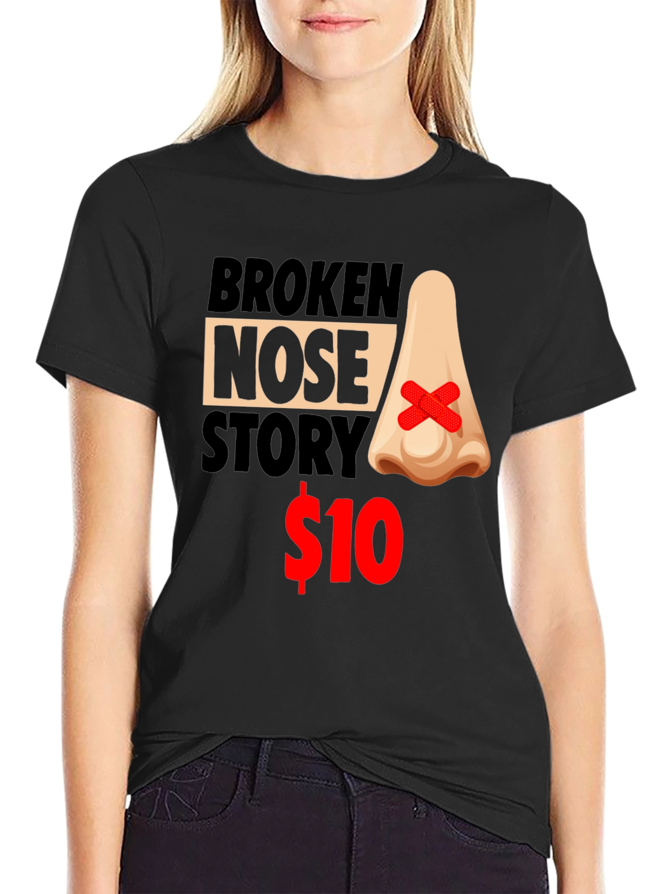 Black Broken Nose Story Graphic Tee - Humorous T-Shirt view 2