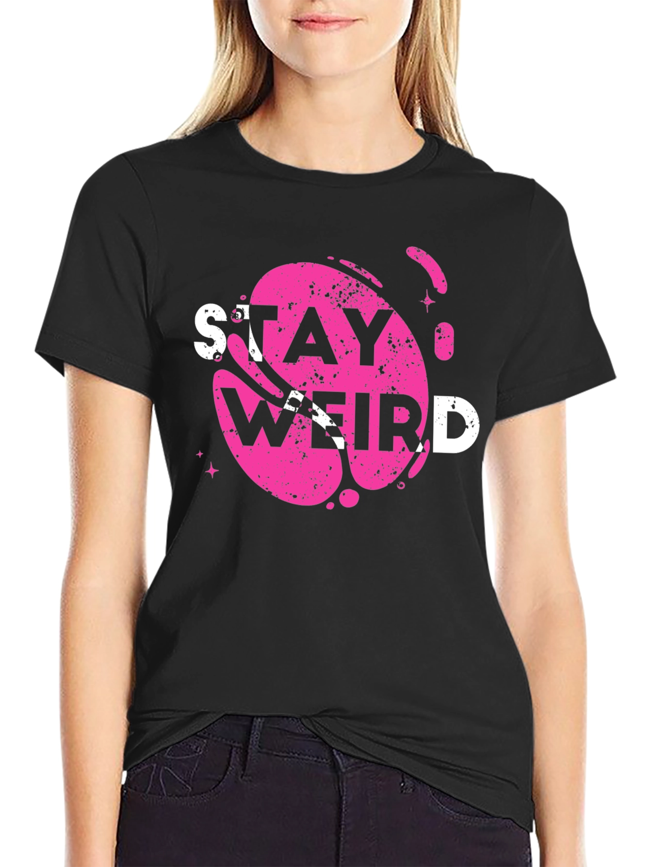 Black Stay Weird Graphic Tee - Trendy Casual Top view 2