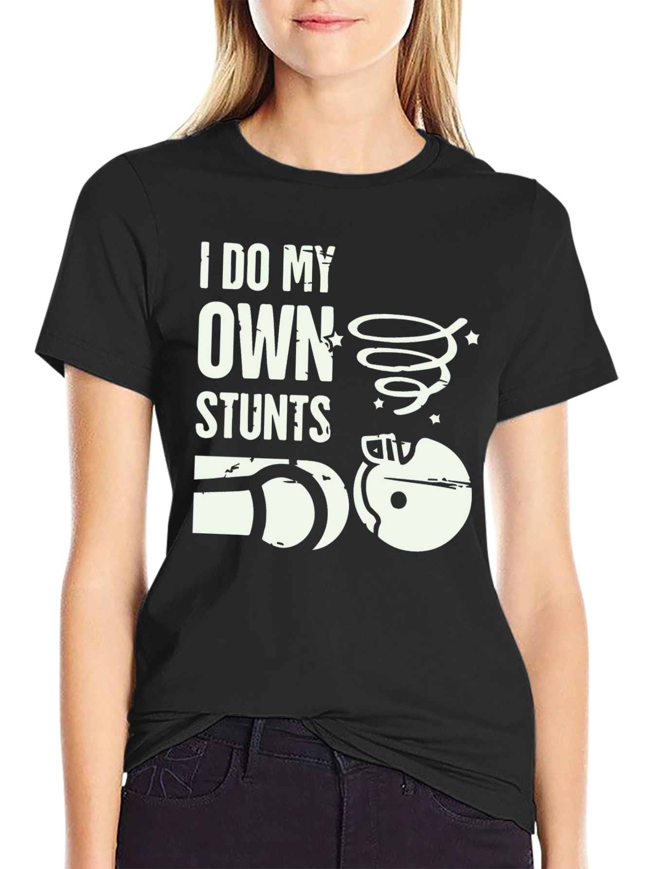 Black I Do My Own Stunts T-Shirt - Funny Graphic Tee view 2