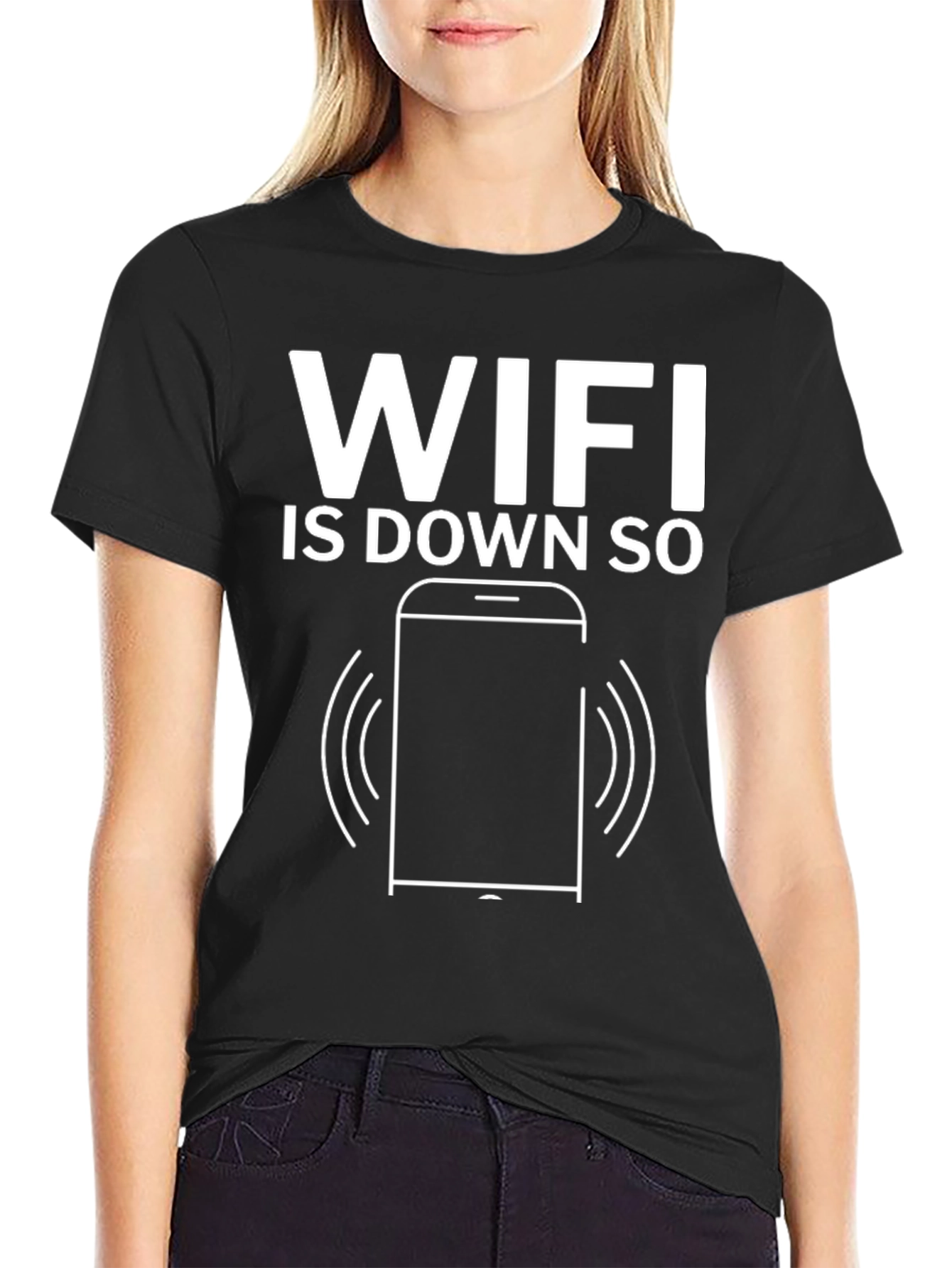 Black Wifi Down T-Shirt - Funny Internet Humor Tee view 2