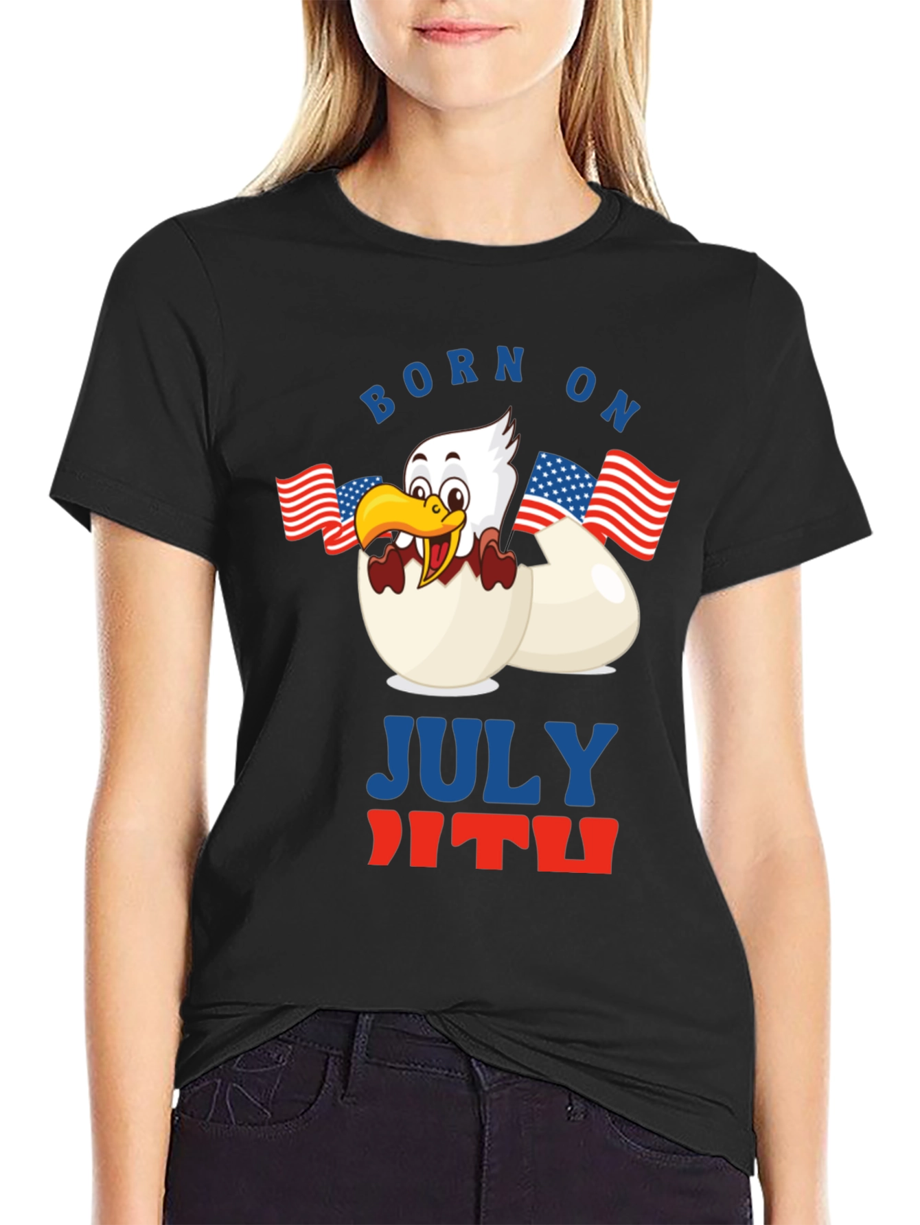 Black Born on July 4th T-Shirt view 2