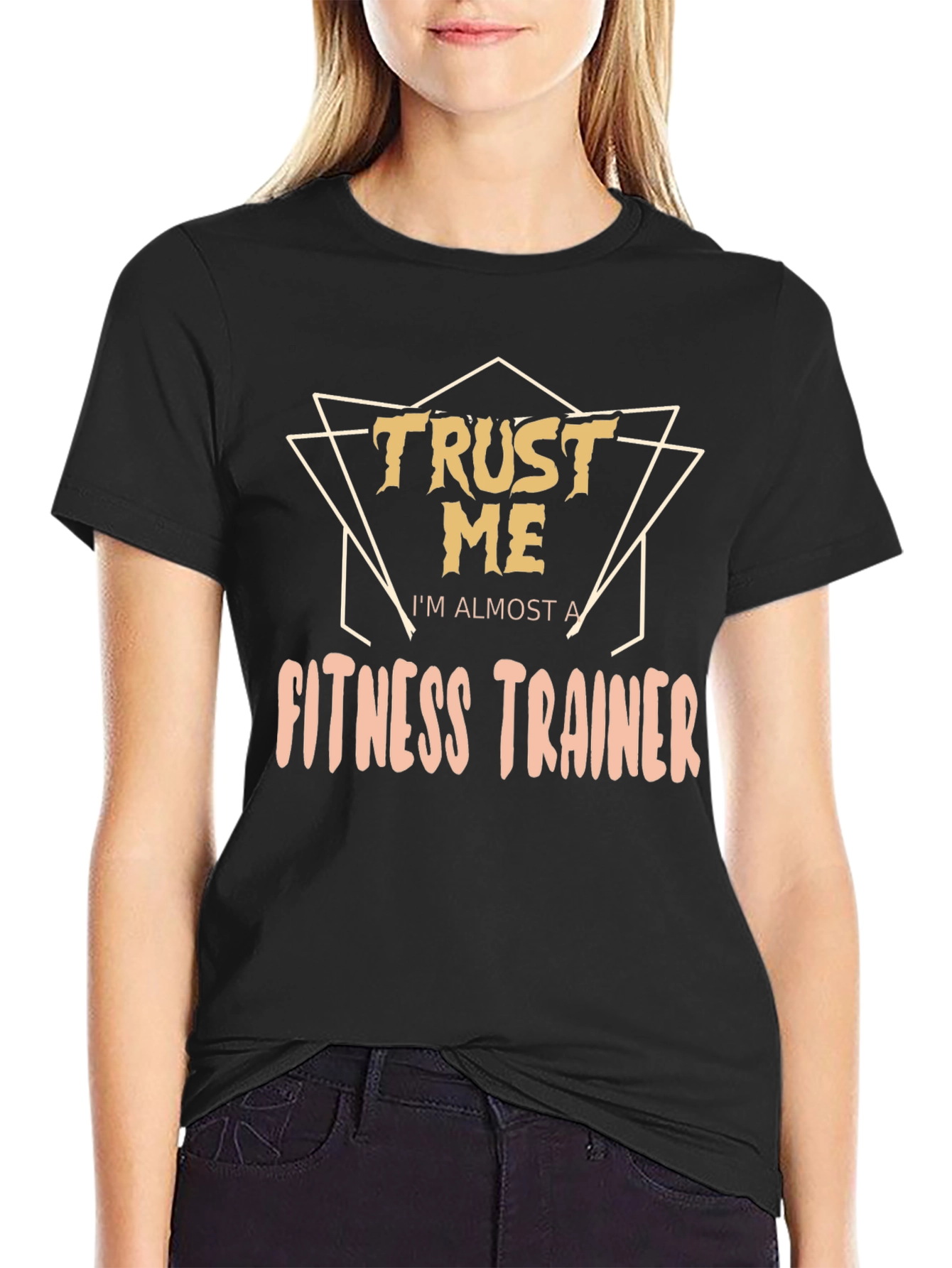 Black Trust Me I'm Almost a Fitness Trainer Funny T-Shirt view 2