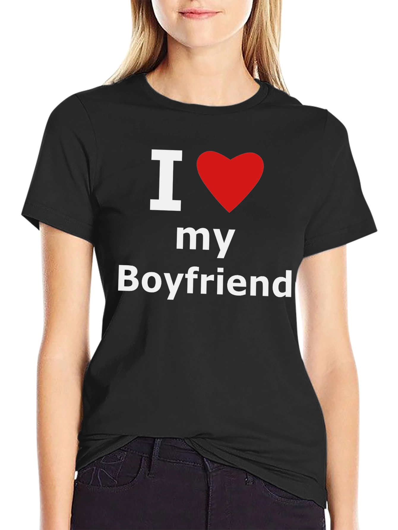Black I Heart My Boyfriend Black Cotton T-Shirt view 2