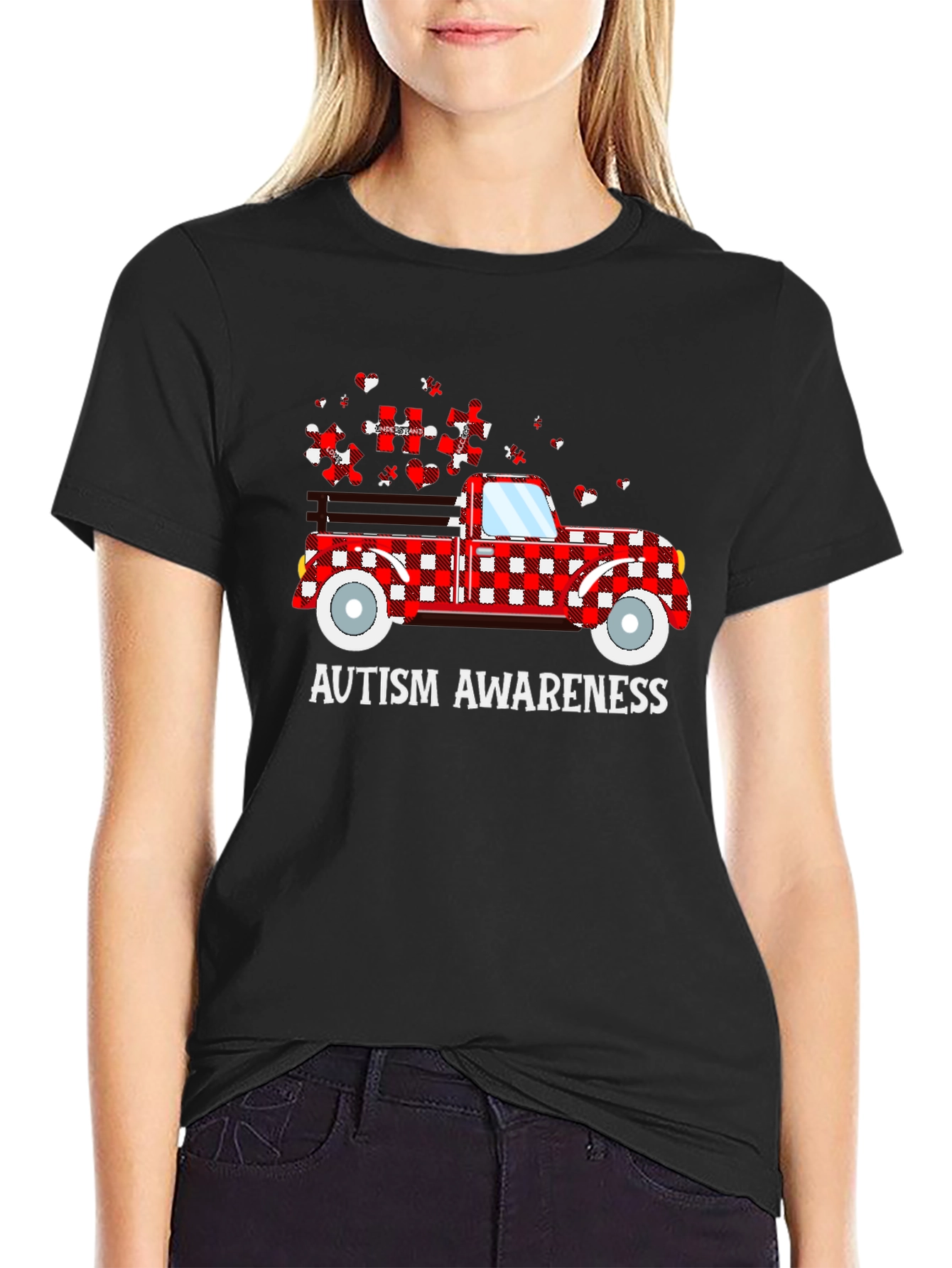 Black Autism Awareness Truck T-Shirt view 2