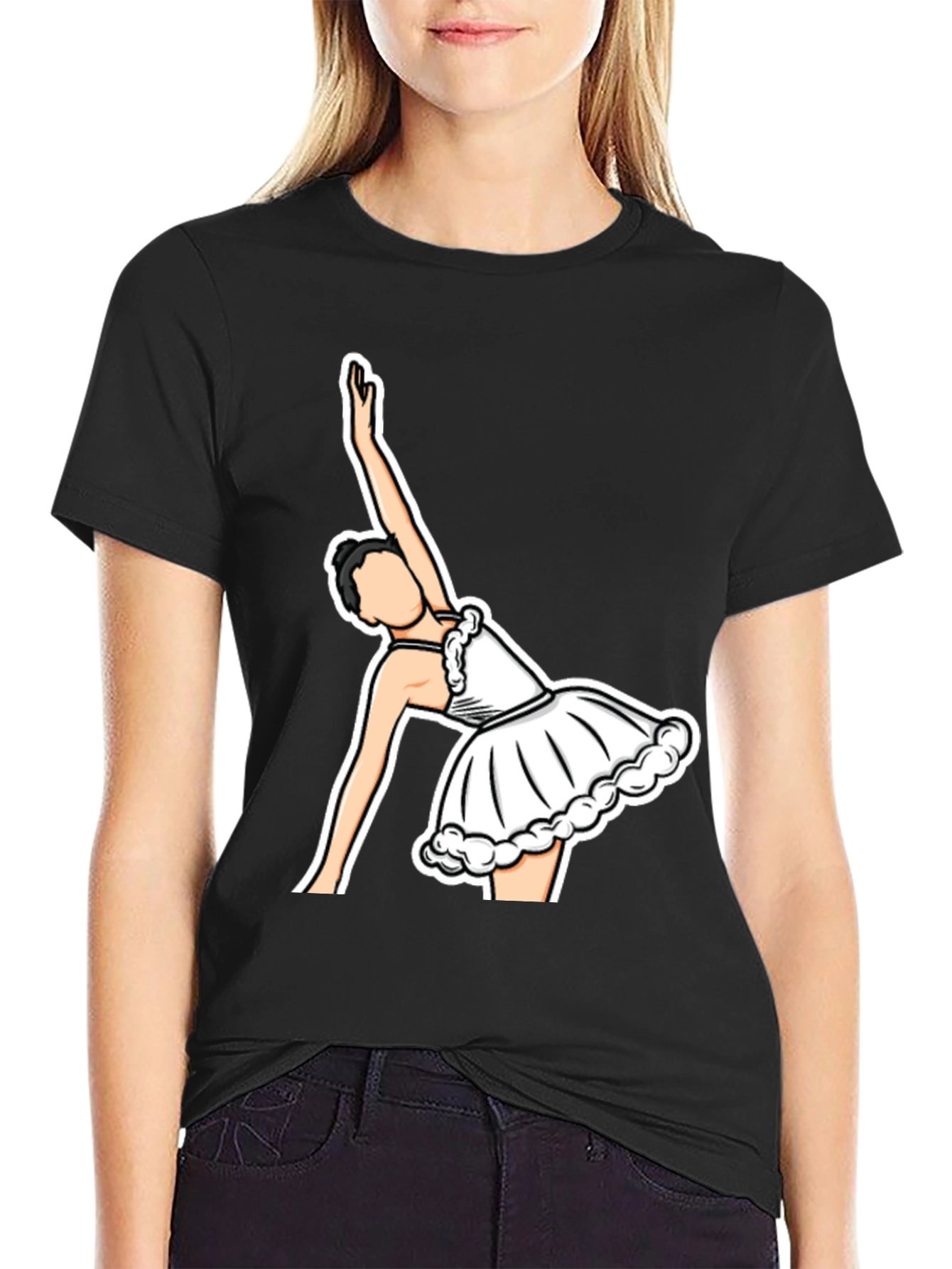 Black Ballerina Graphic T-Shirt - Black Cotton Tee view 2