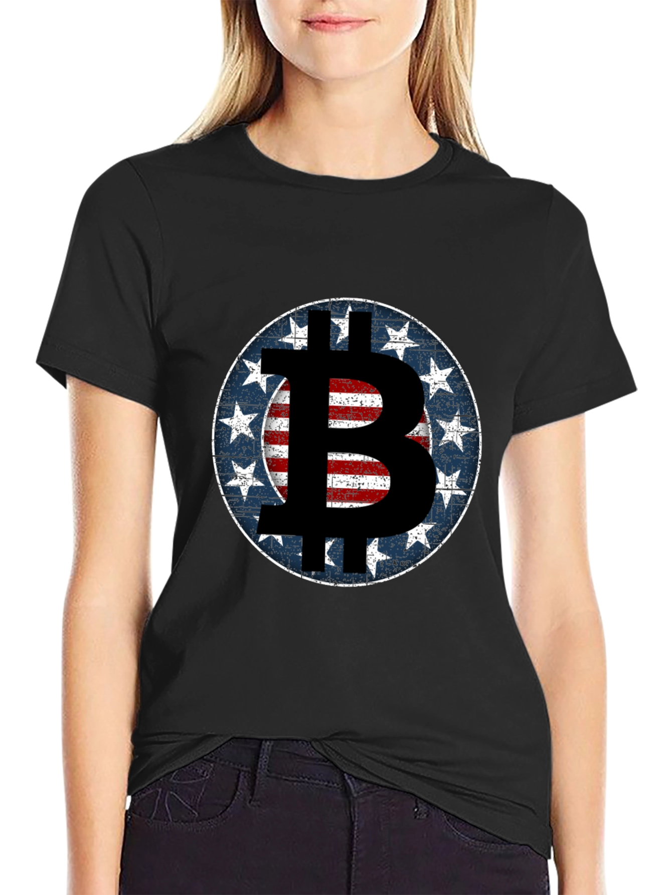 Black Bitcoin USA Flag T-Shirt - Crypto Fashion view 2