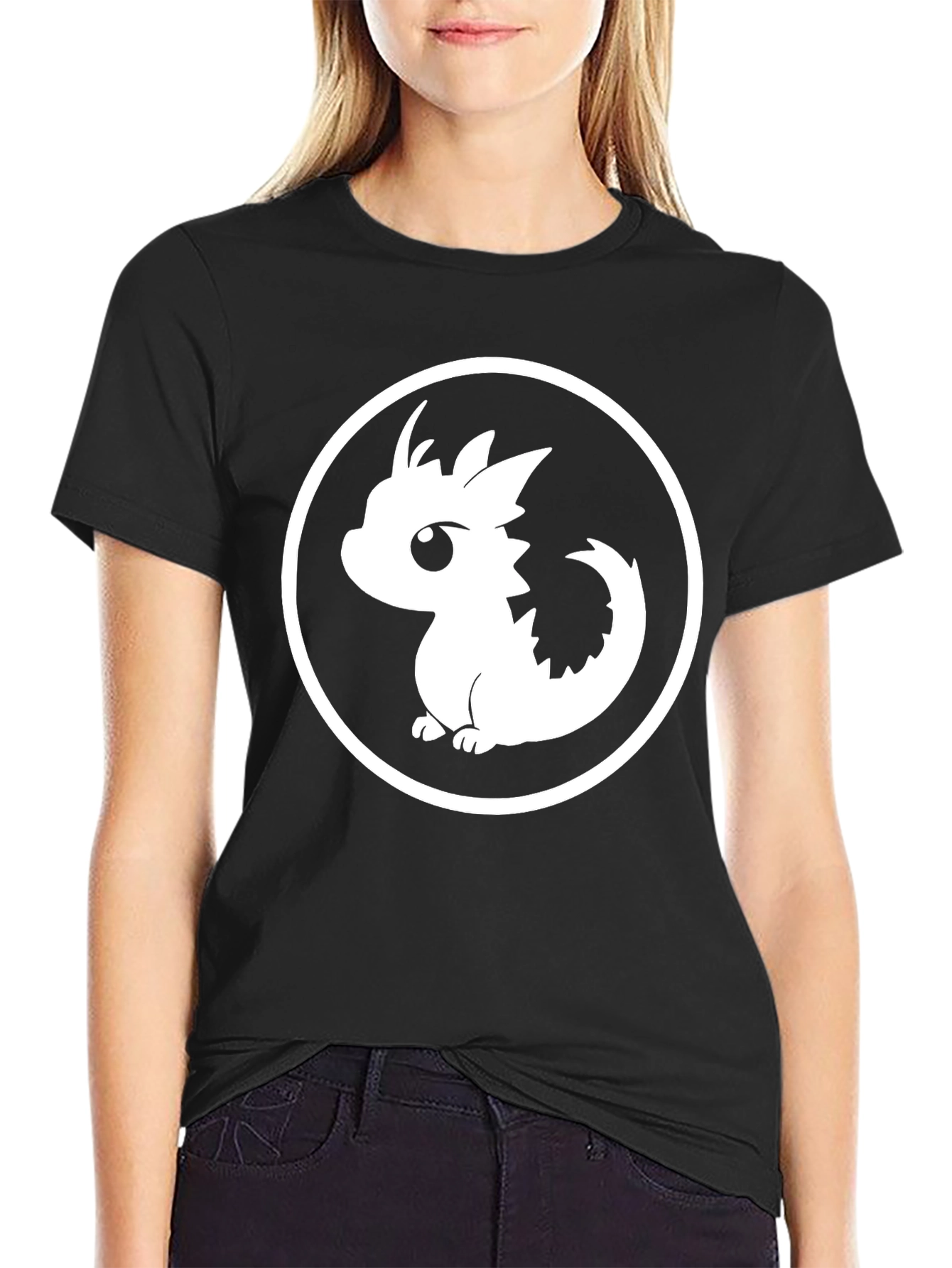 Black Cute Dragon Graphic Tee - Black Cotton T-Shirt view 2