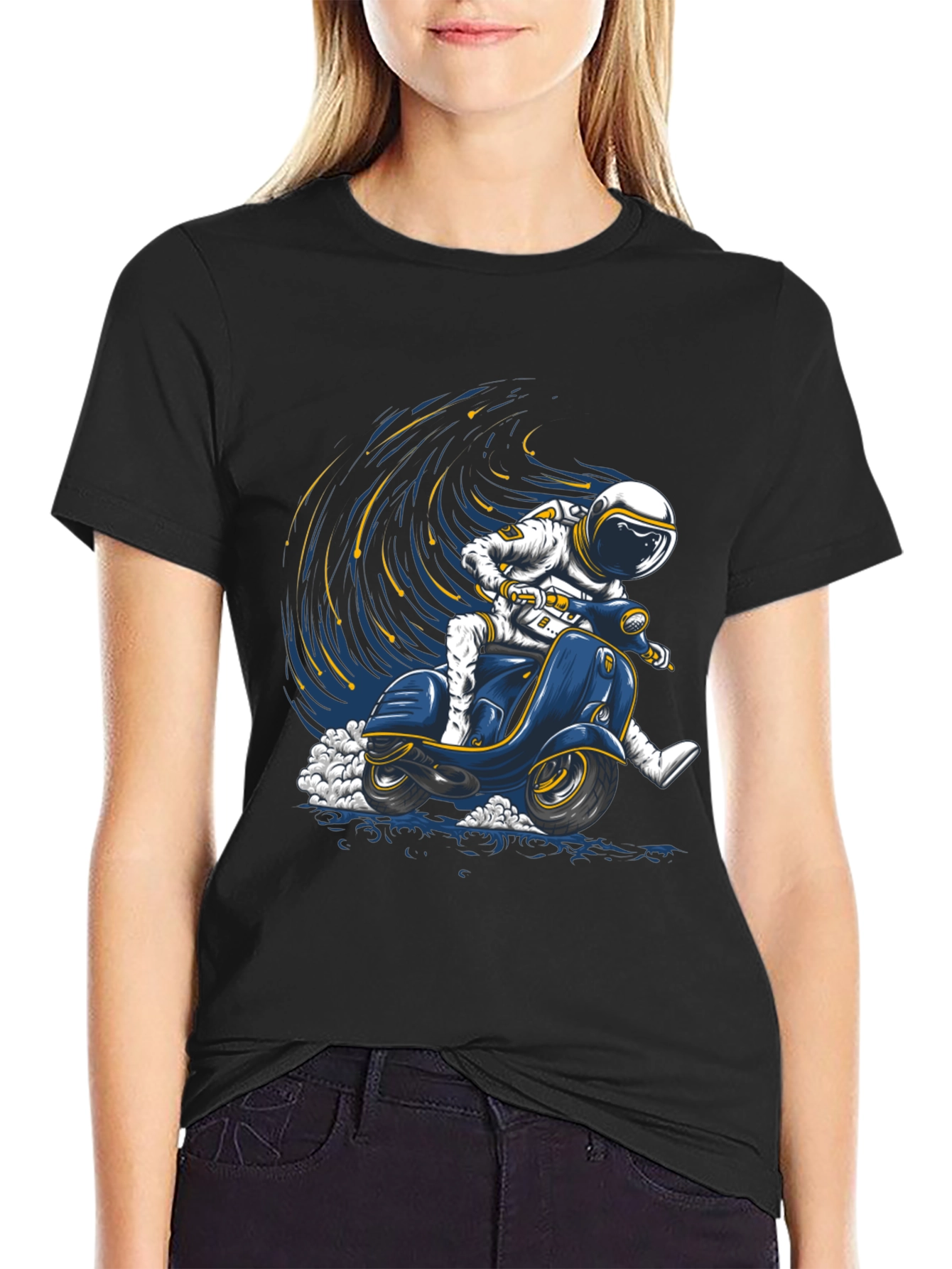 Black Astronaut Scooter Graphic Tee - Space Rider T-Shirt view 2