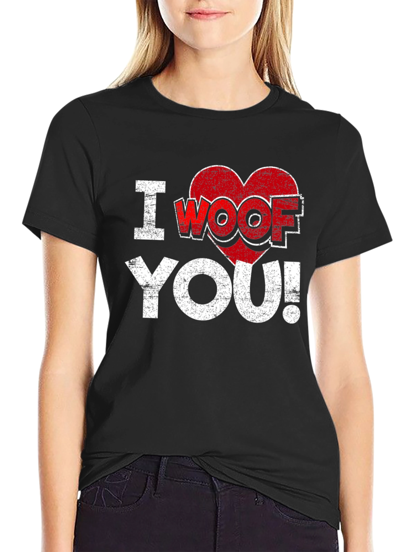 Black I Woof You T-Shirt - Funny Dog Lover Tee view 2