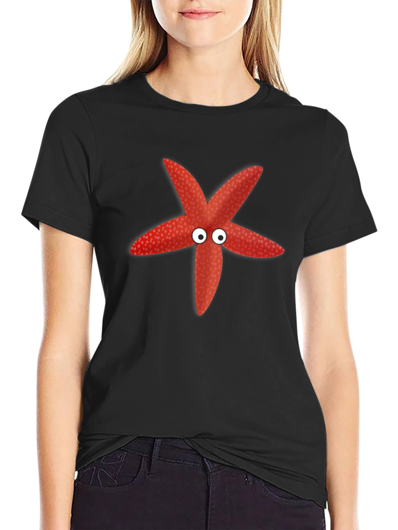 Black Starfish Graphic Tee - Funny Sea Creature Shirt view 2
