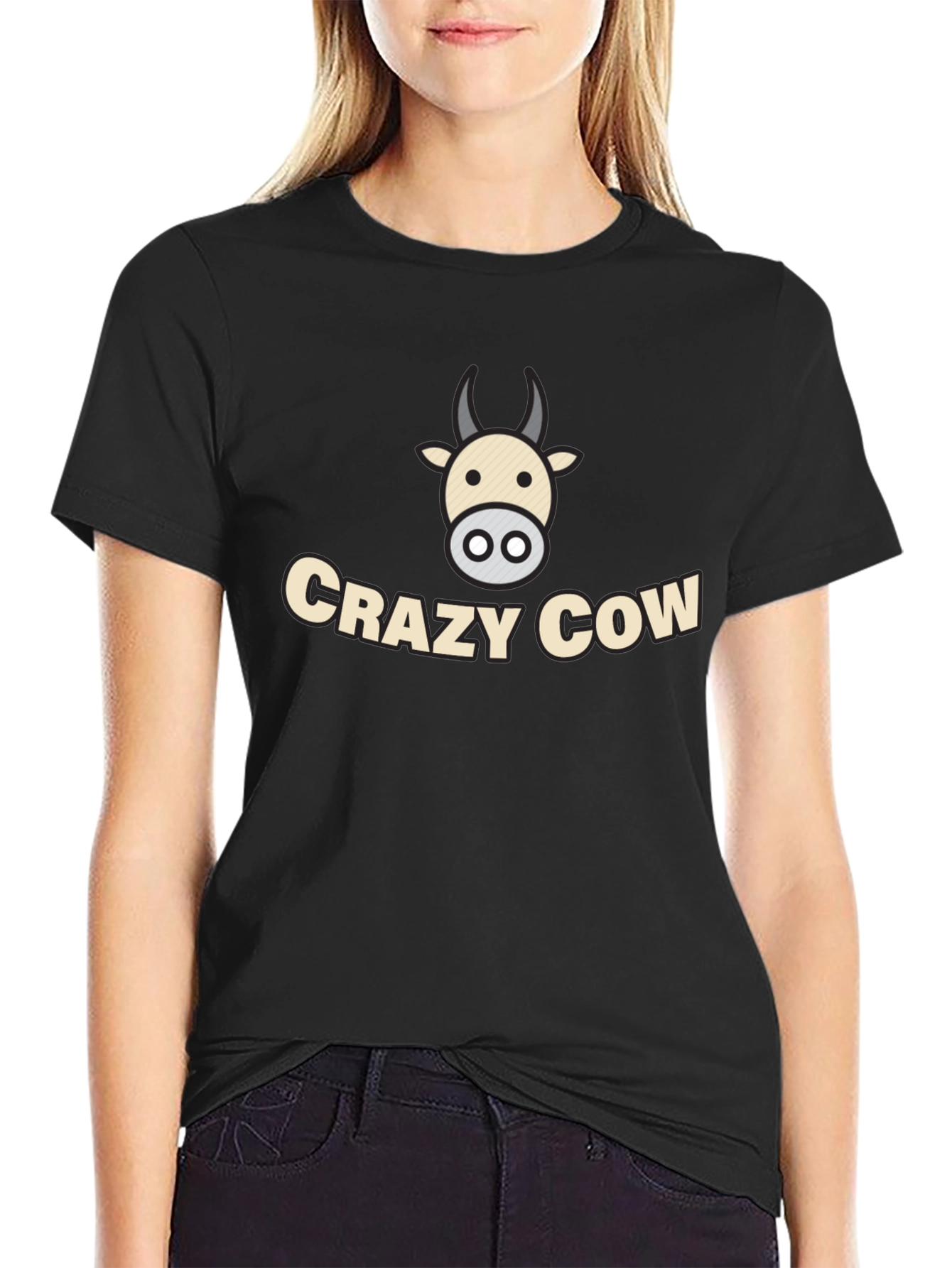 Black Crazy Cow Graphic Tee - Black Cotton T-Shirt view 2