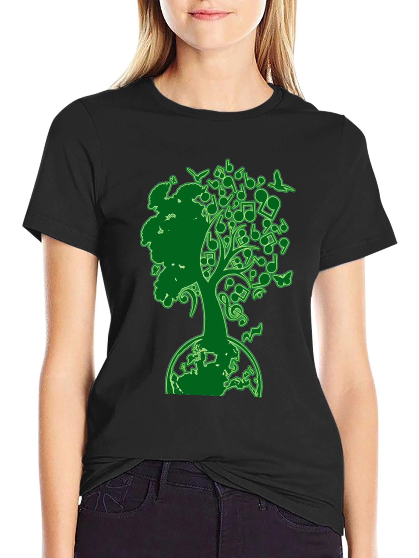 Black Musical Earth Tree Graphic T-Shirt - Nature & Music view 2