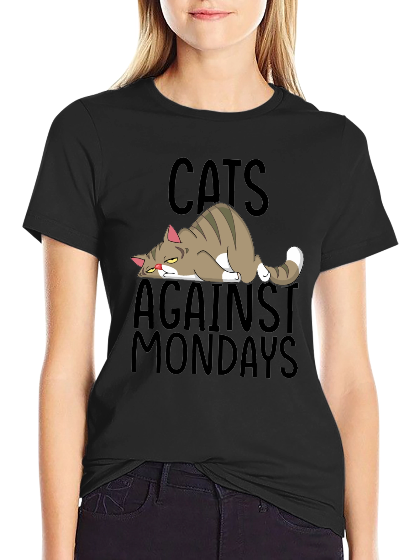 Black Cats Against Mondays Funny Graphic T-Shirt view 2