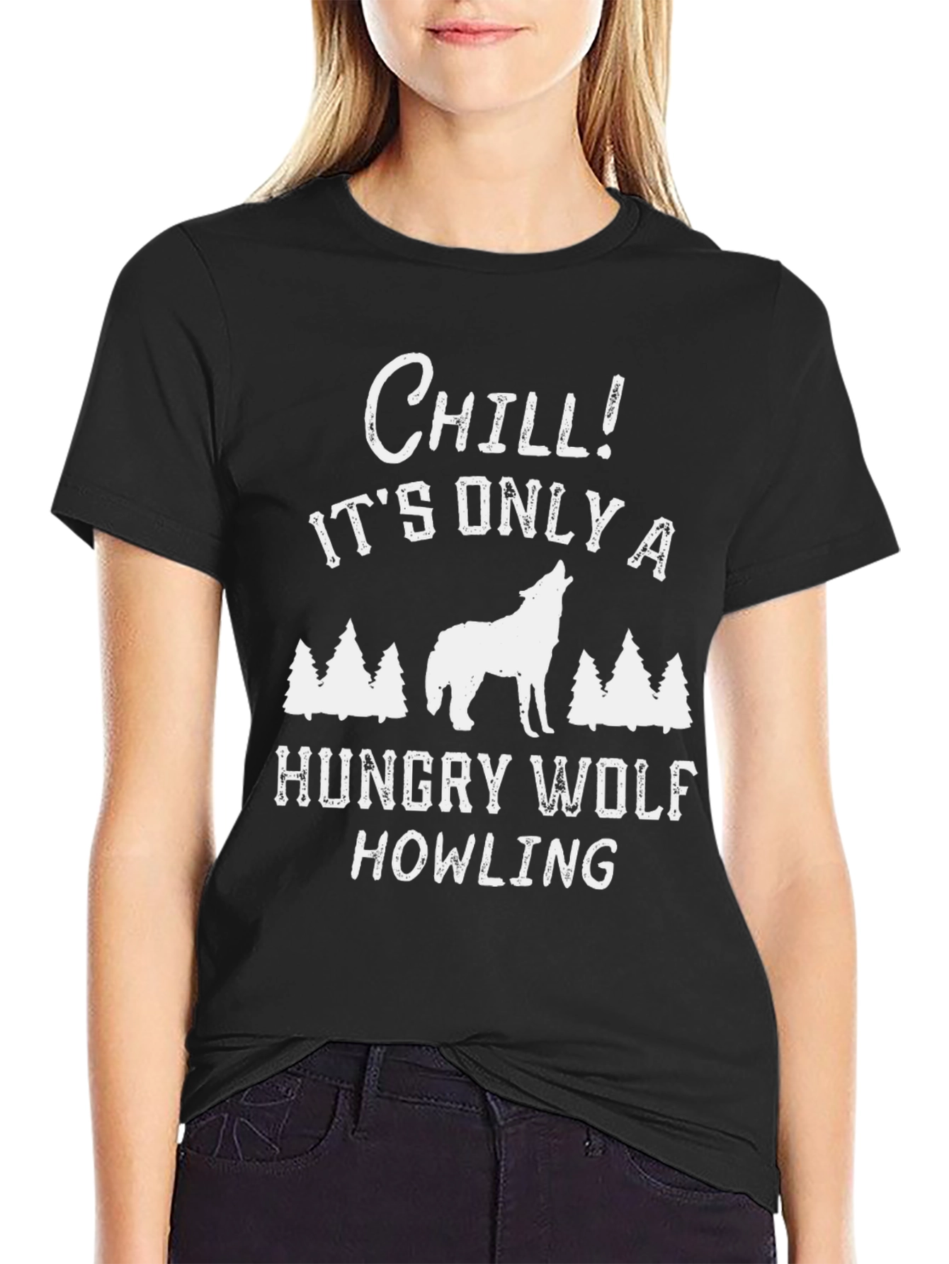 Black Chill Hungry Wolf Howling Men's Graphic Tee view 2