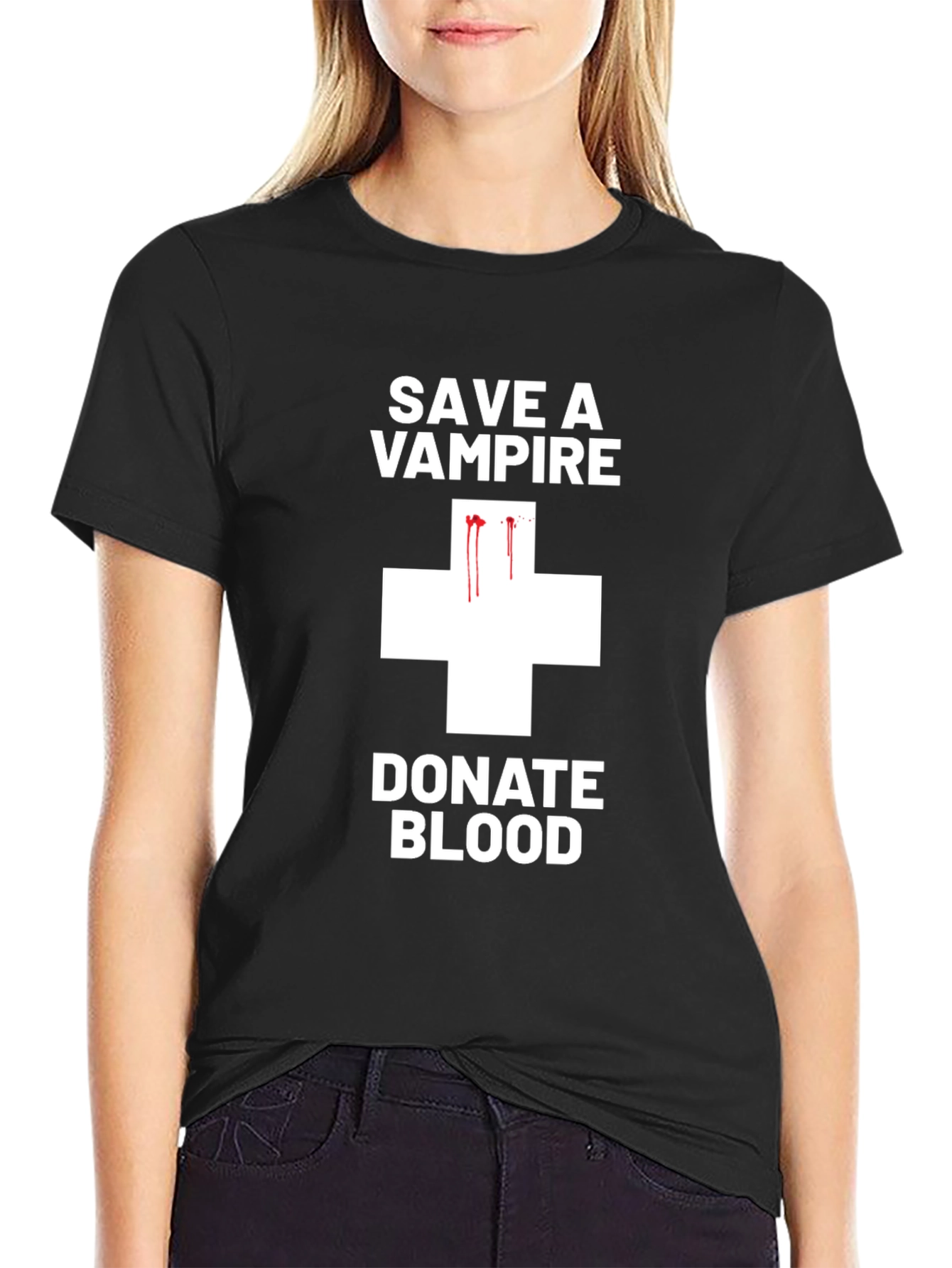 Black Save a Vampire Donate Blood T-Shirt view 2