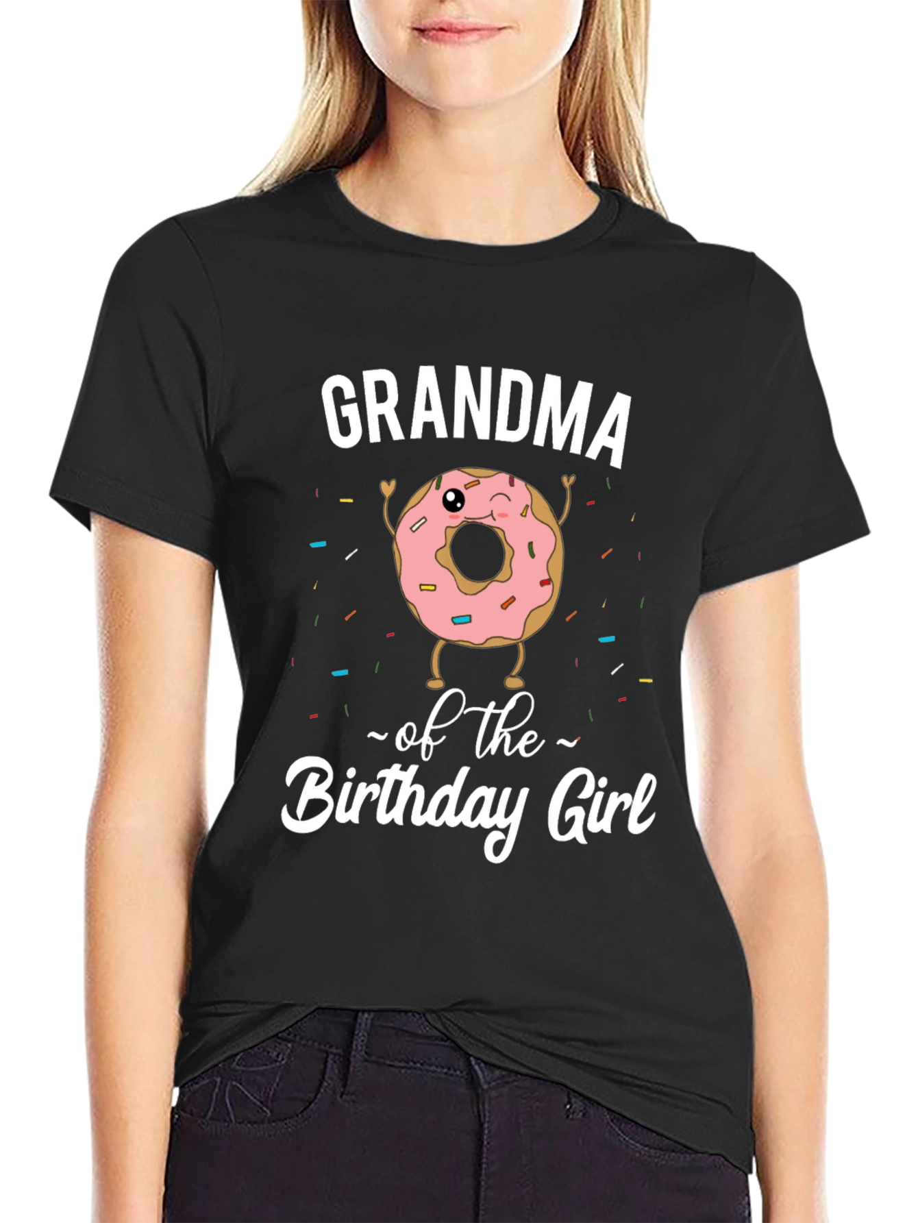 Black Grandma Birthday Girl Donut T-Shirt view 2