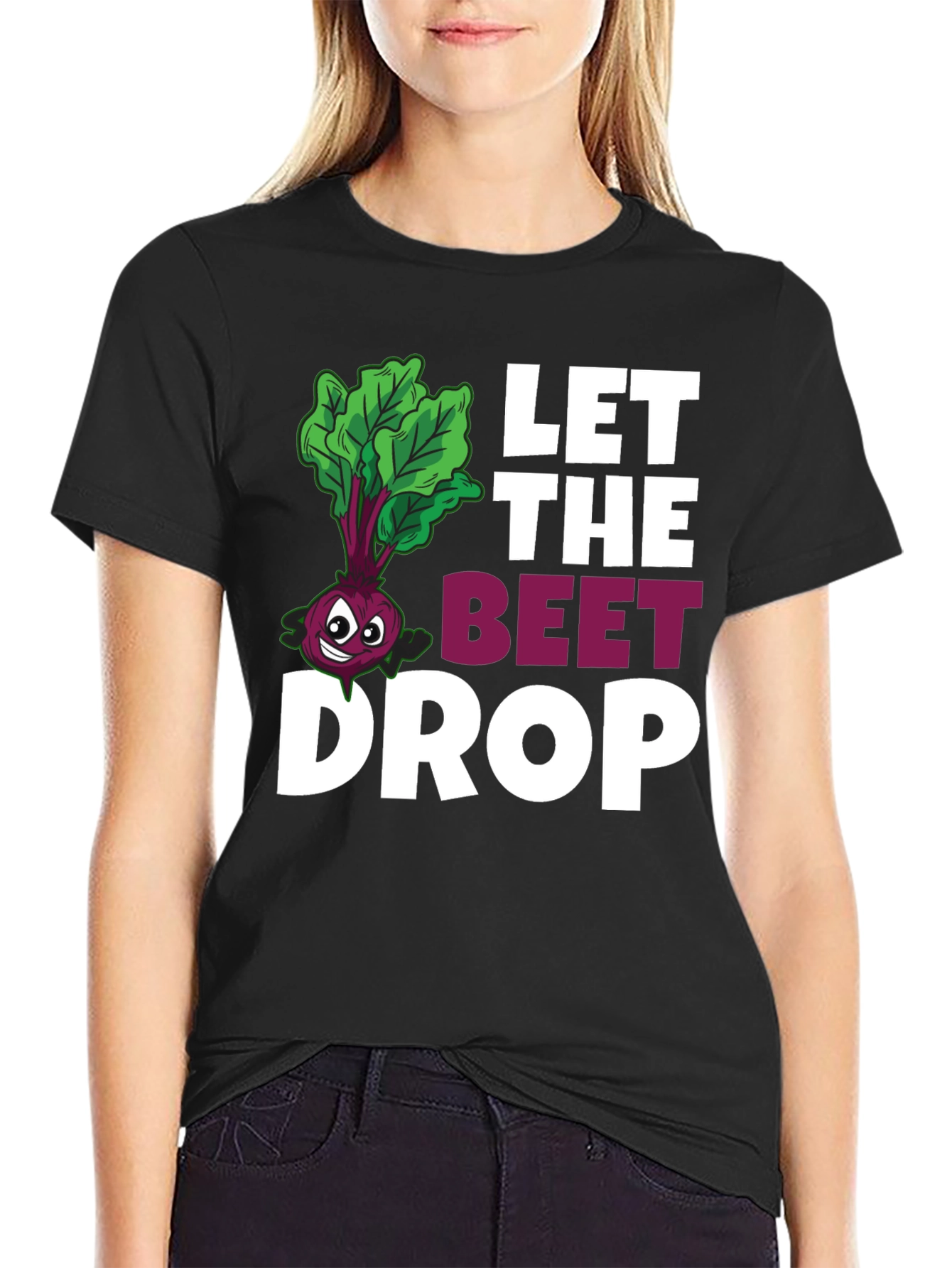 Black Let The Beet Drop Funny Graphic T-Shirt view 2